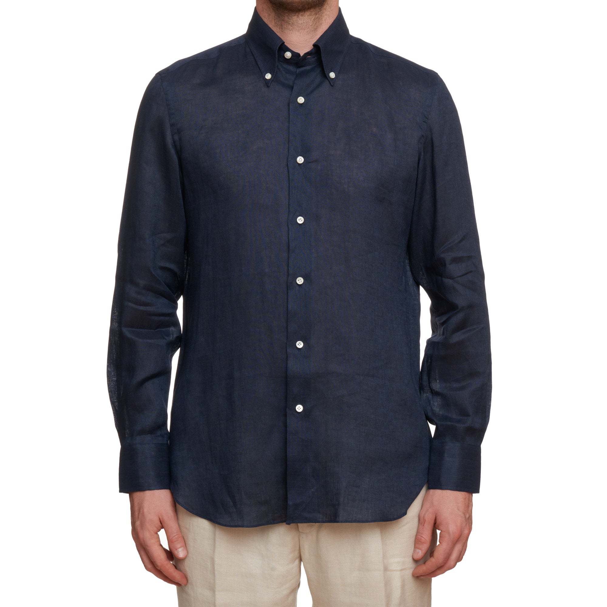 SARTORIO Napoli by KITON Indigo Blue Linen Button-Down Casual Shirt EU 40 NEW US 15.75