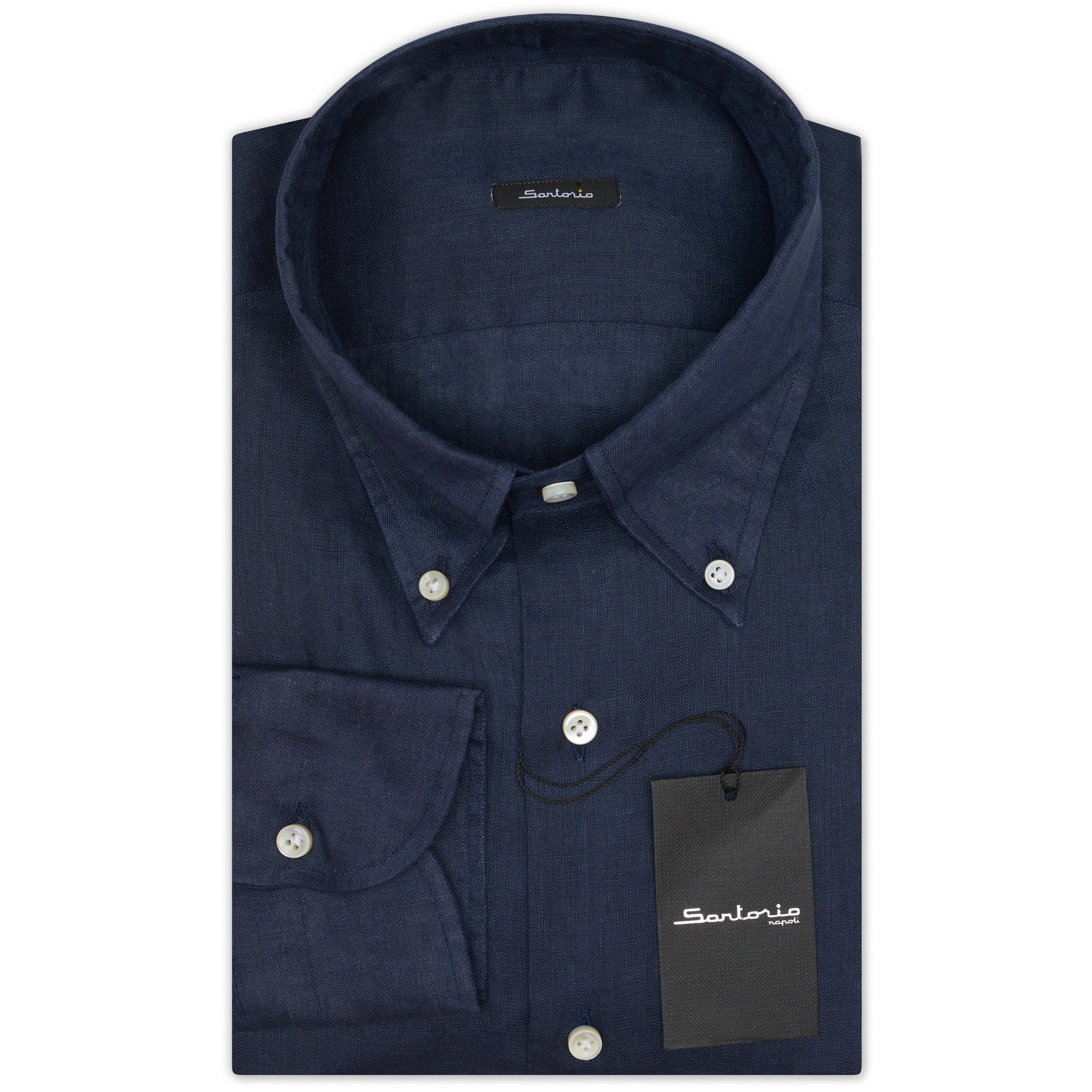 SARTORIO Napoli by KITON Indigo Blue Linen Button-Down Casual Shirt EU 40 NEW US 15.75