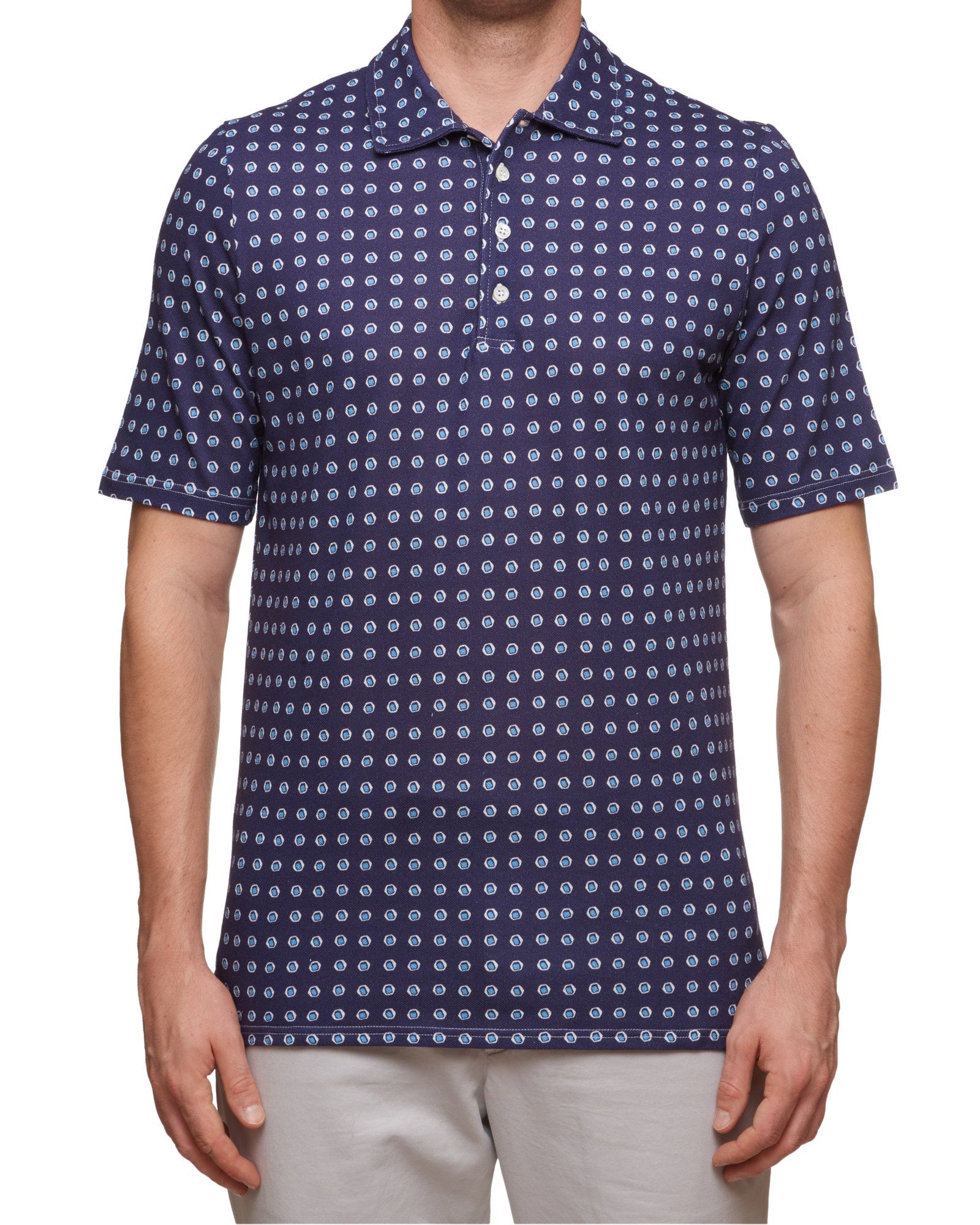 SARTORIO Napoli by KITON Navy Blue Spotted Cotton Pique Short Sleeve Polo Shirt NEW SARTORIO