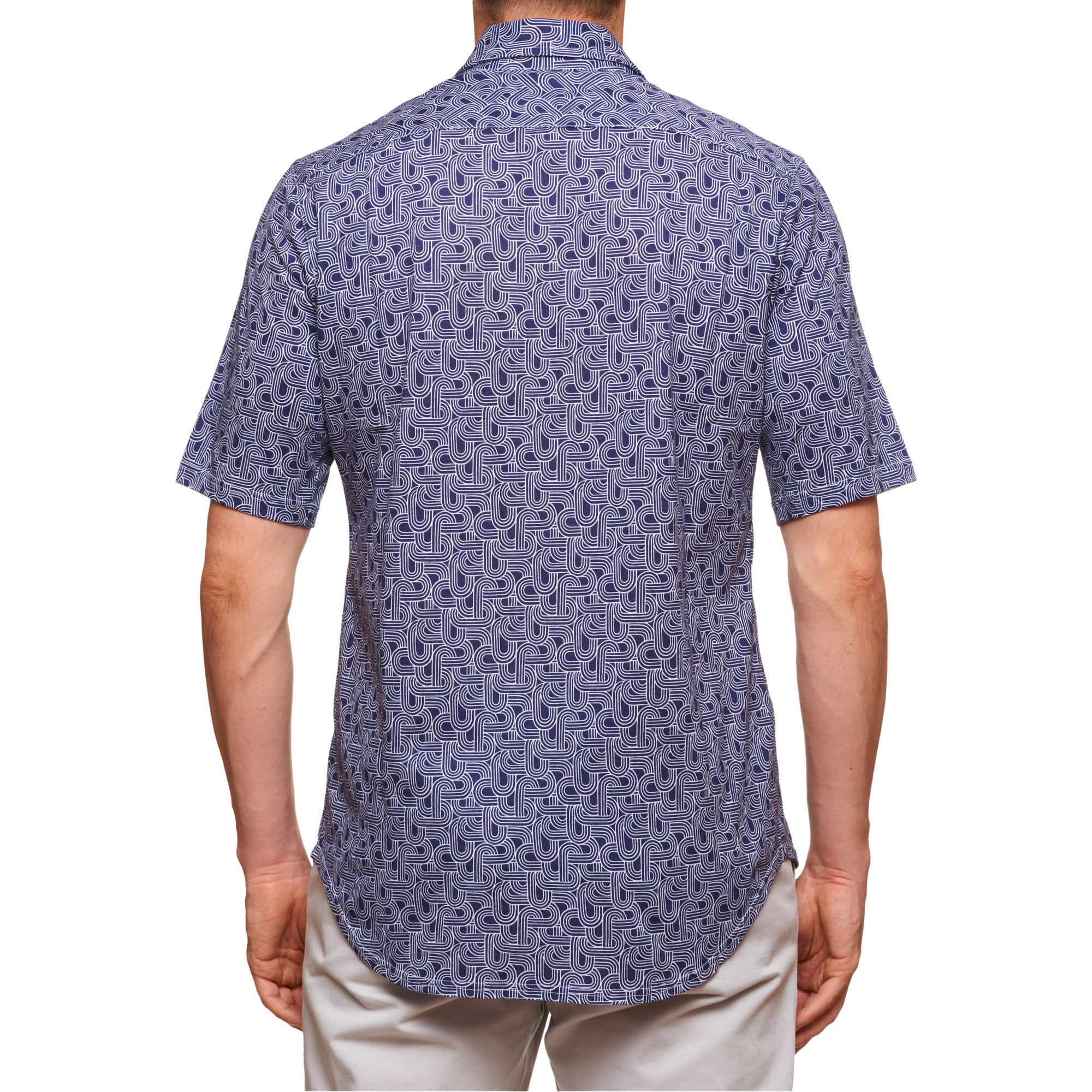 SARTORIO Napoli by KITON Navy Blue Geometric Cotton Short Sleeve Casual Shirt NEW SARTORIO