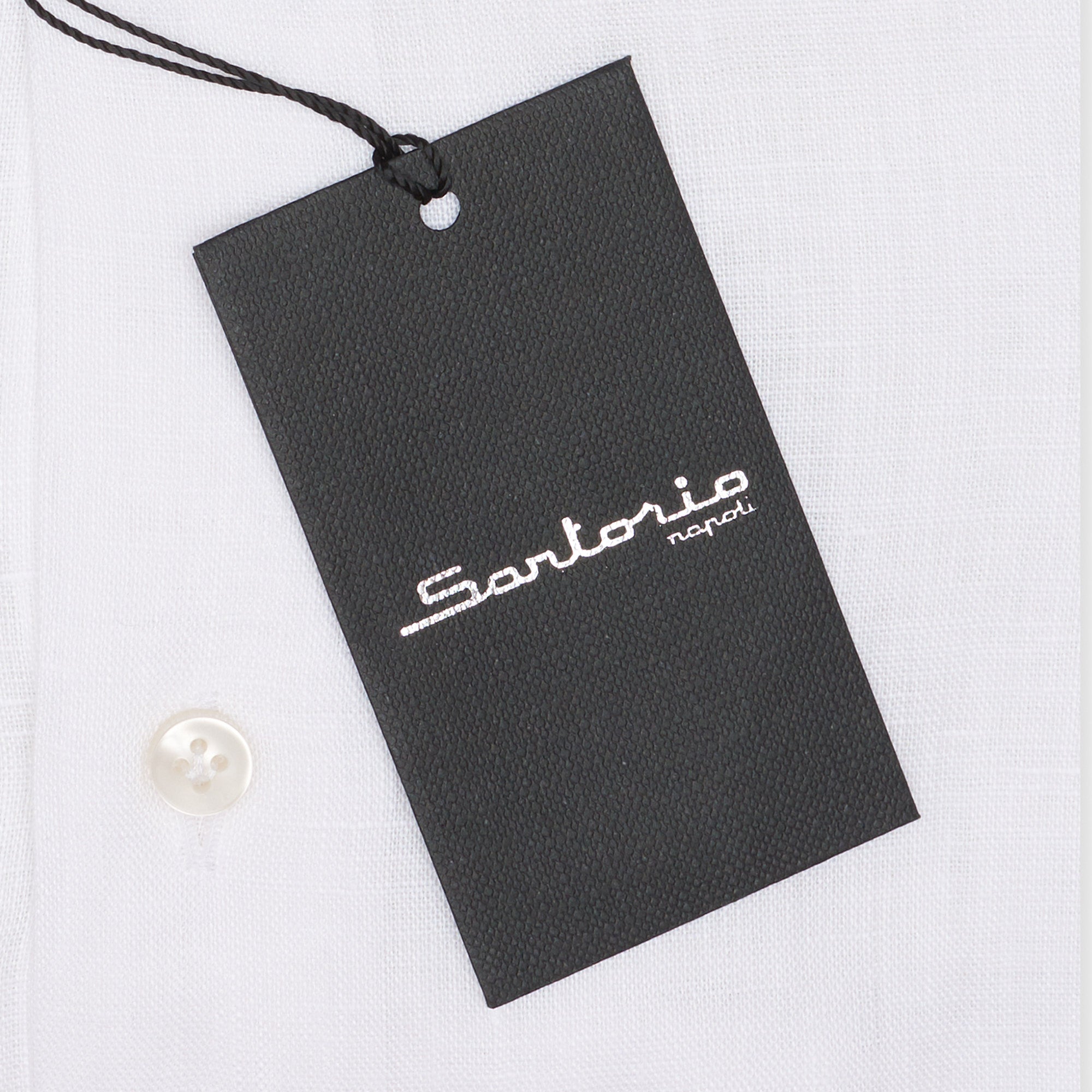 SARTORIO Napoli by KITON White Linen Spread Collar Shirt Slim Fit NEW