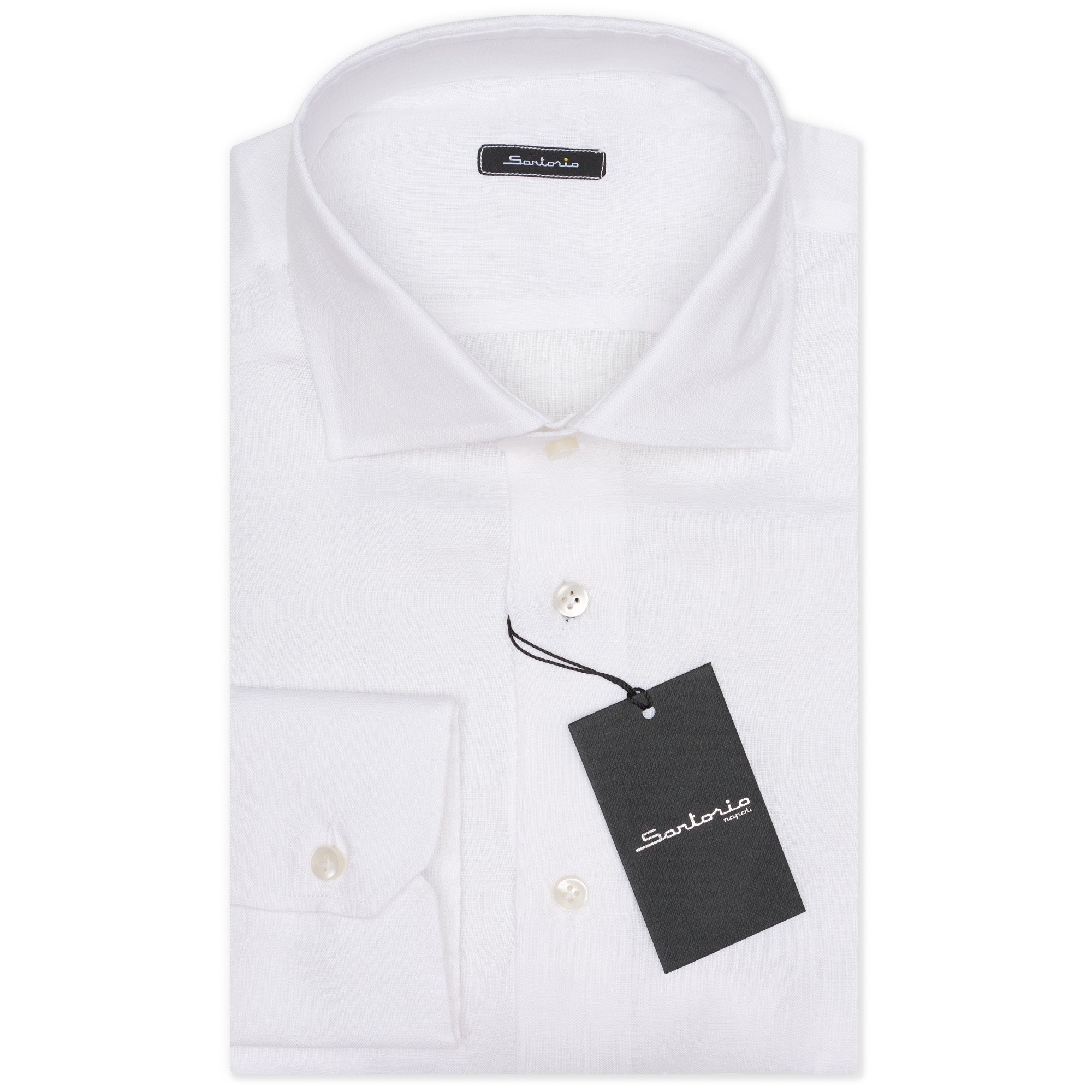 SARTORIO Napoli by KITON White Linen Spread Collar Shirt Slim Fit NEW