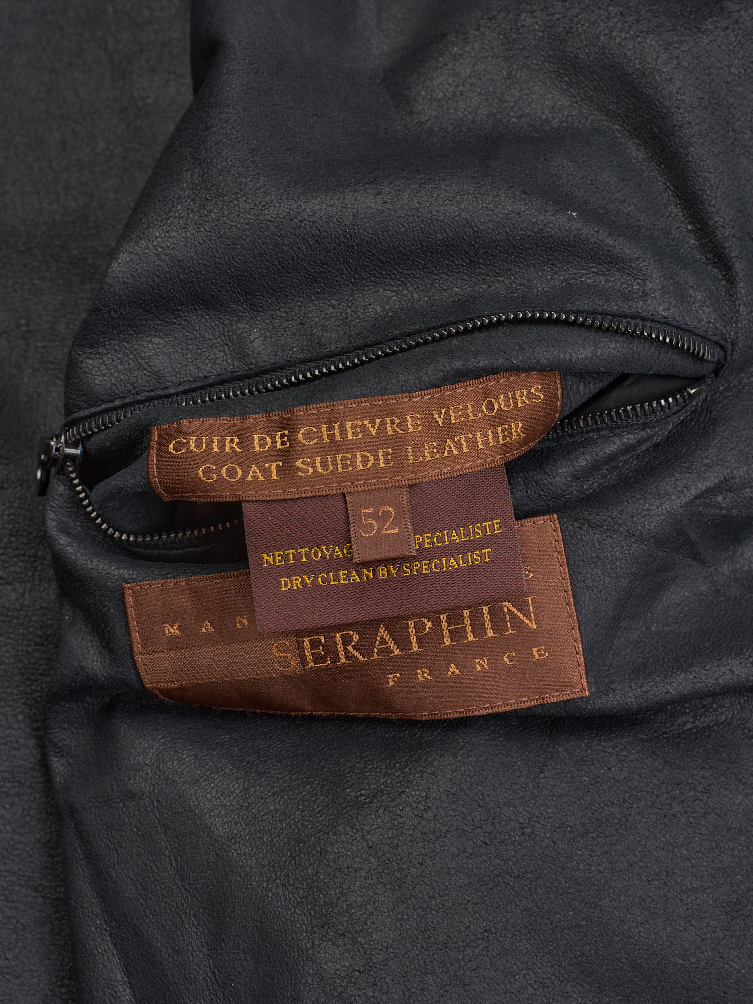 SERAPHIN Black Goat Suede Leather Cardigan Jacket Blouson