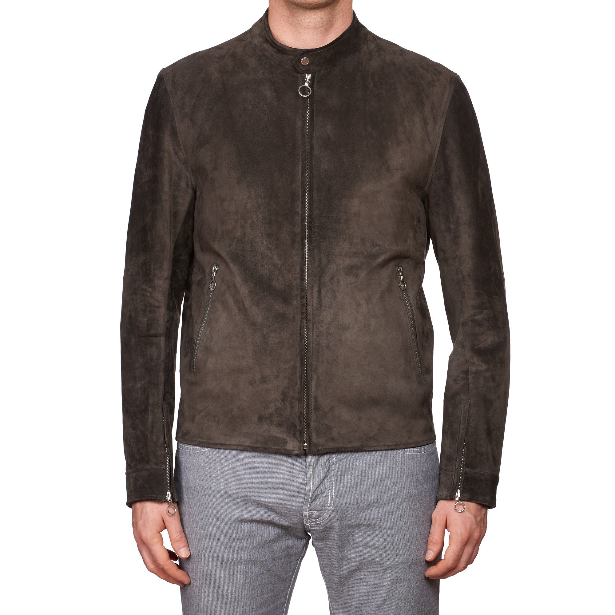 SERAPHIN Slate Brown Suede Calf Leather Unlined Cafe Racer Biker Jacket FR 50 NEW US M SERAPHIN