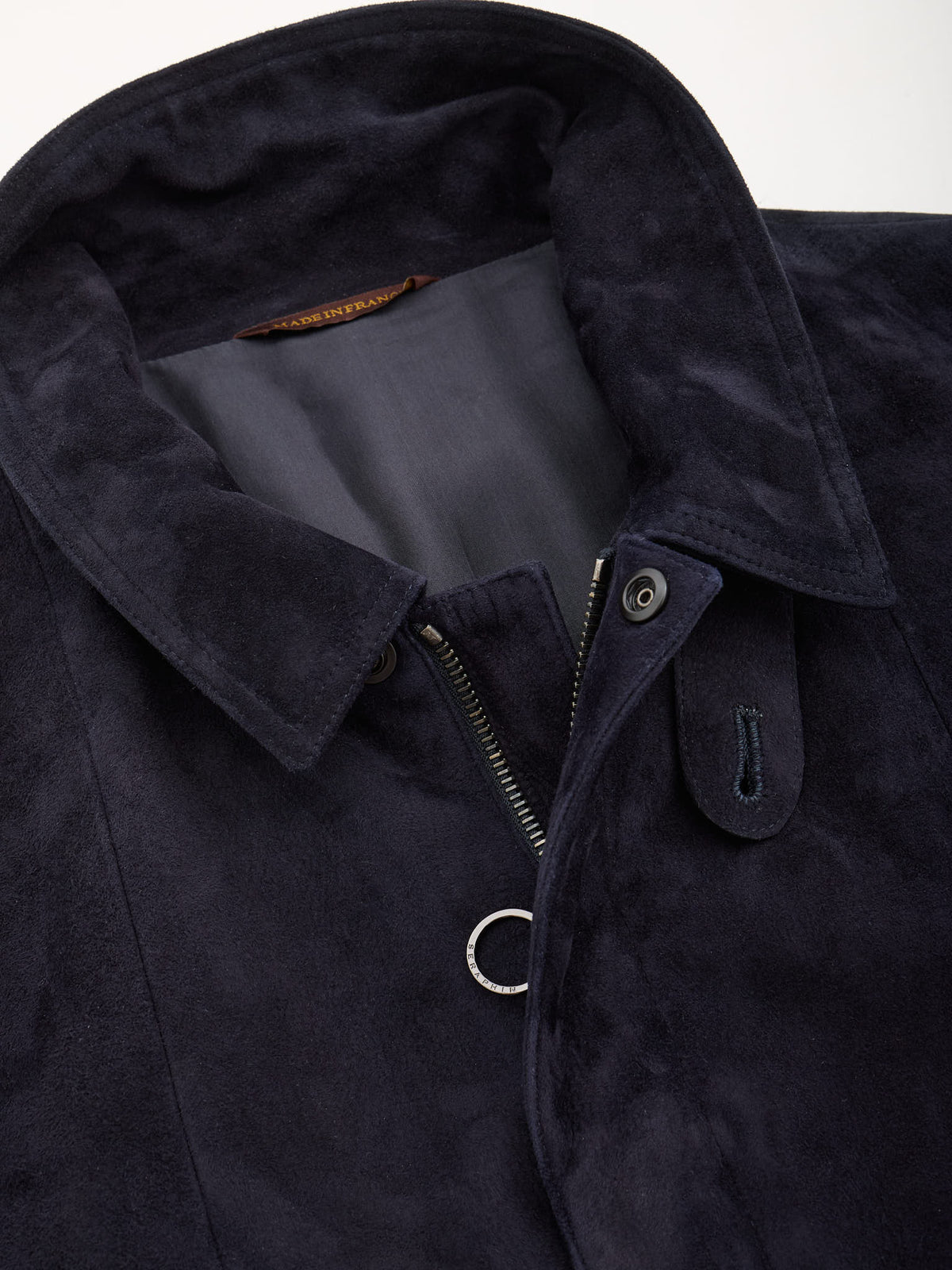 SERAPHIN France Navy Blue Deer Suede Leather Silk Lined Jacket