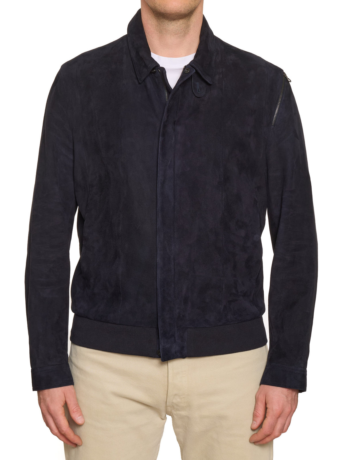 SERAPHIN France Navy Blue Deer Suede Leather Silk Lined Jacket