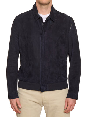 SERAPHIN France Navy Blue Deer Suede Leather Silk Lined Jacket