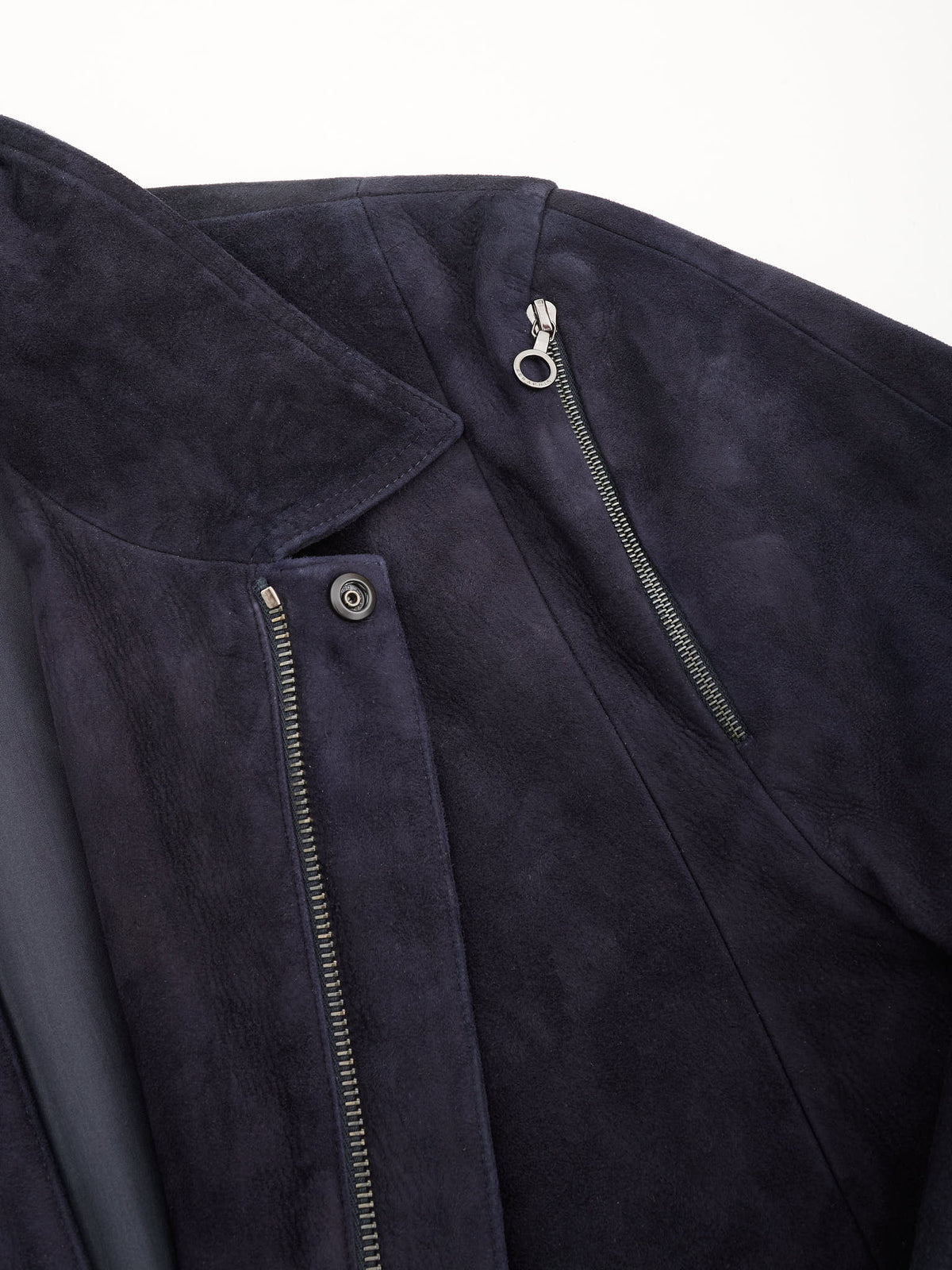 SERAPHIN France Navy Blue Deer Suede Leather Silk Lined Jacket