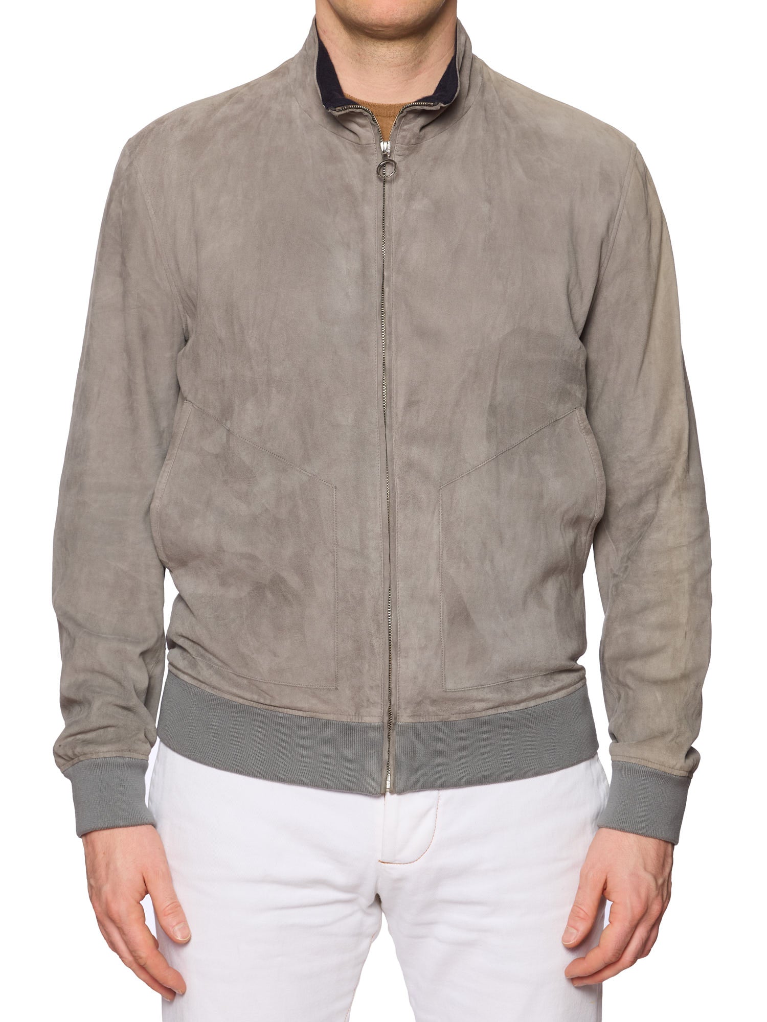 SERAPHIN Gray Goat Skin Leather Loro Piana Cashmere Lined Bomber Jacket FR 50 US L