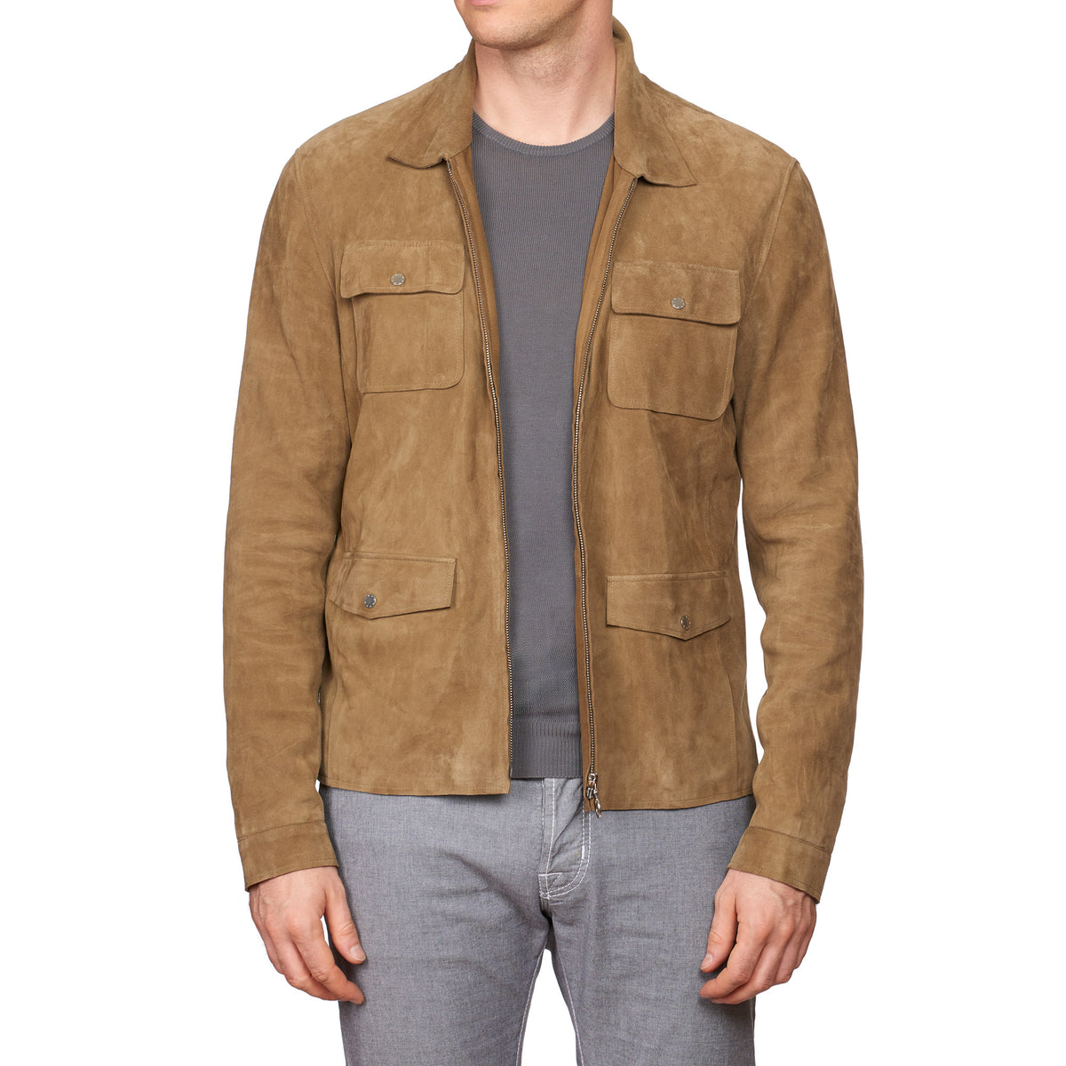 SERAPHIN Khakie Goat Suede Leather Unlined Field Jacket FR 50 US M