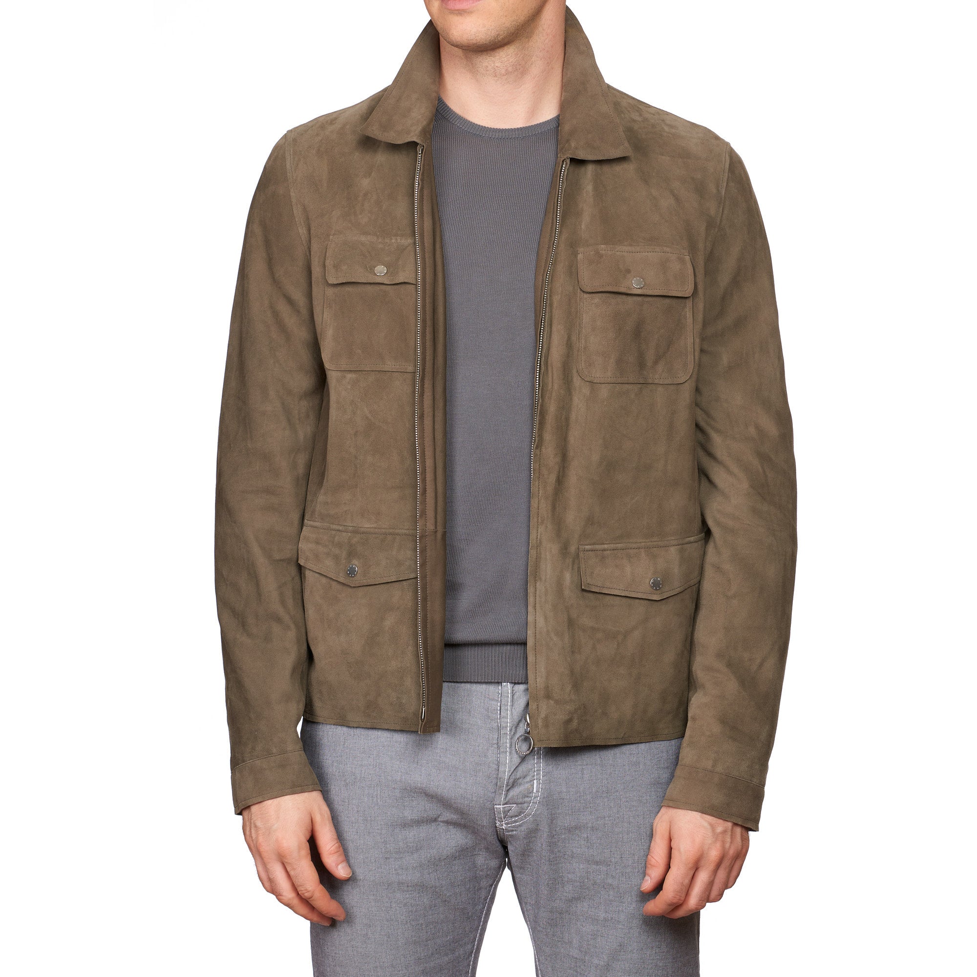 SERAPHIN Olive Suede Goat Leather Unlined Field Jacket FR 50 US M