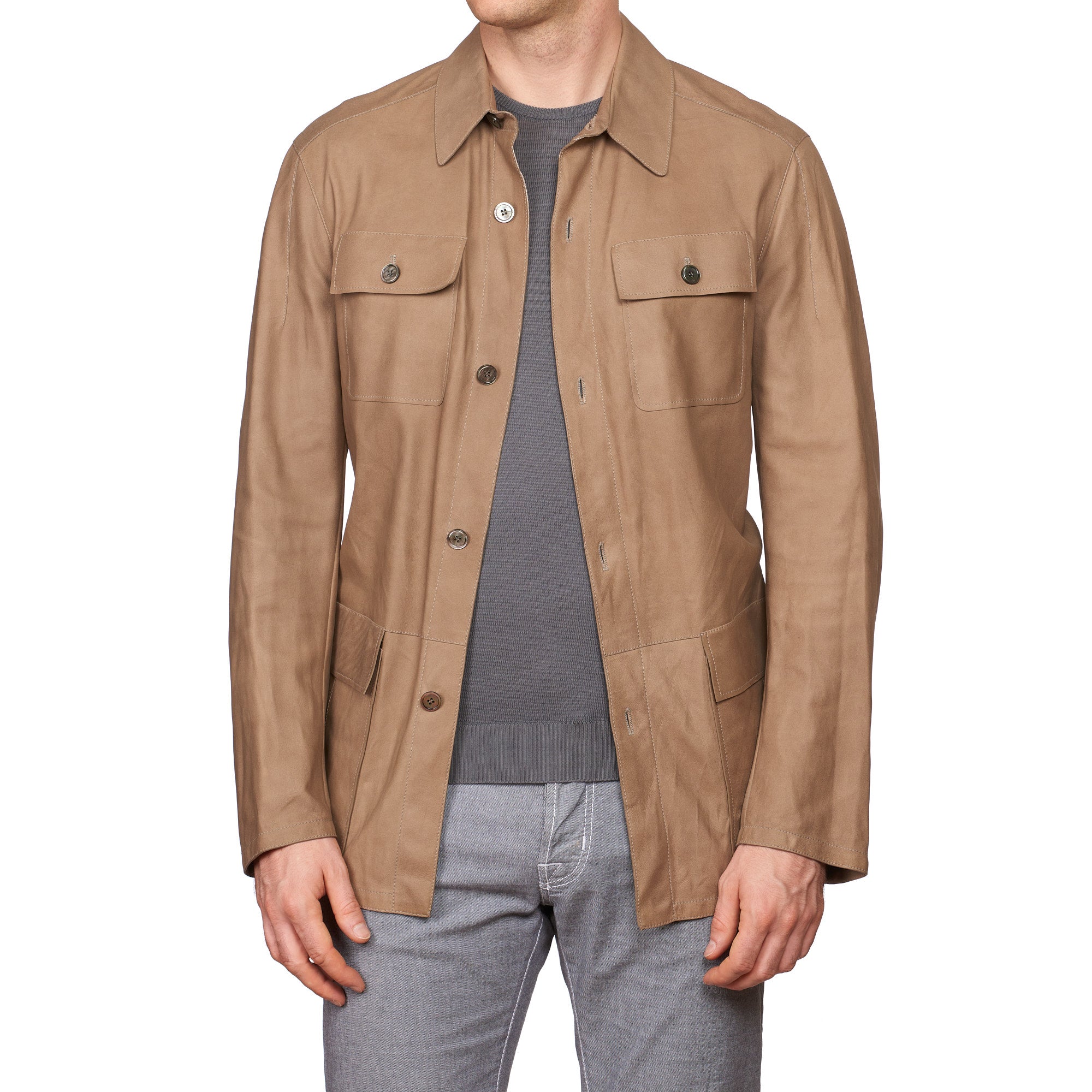 SERAPHIN Tan Suede Goat Leather Unlined Field Jacket FR 50 US M NEW