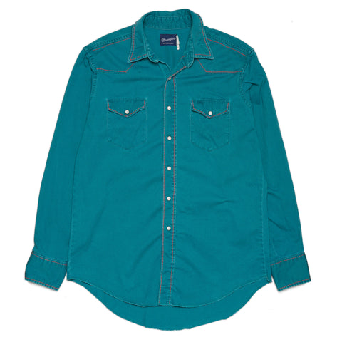WRANGLER Vintage Western Shirts Solid Teal Blue Green Denim Jena Shirt US XL