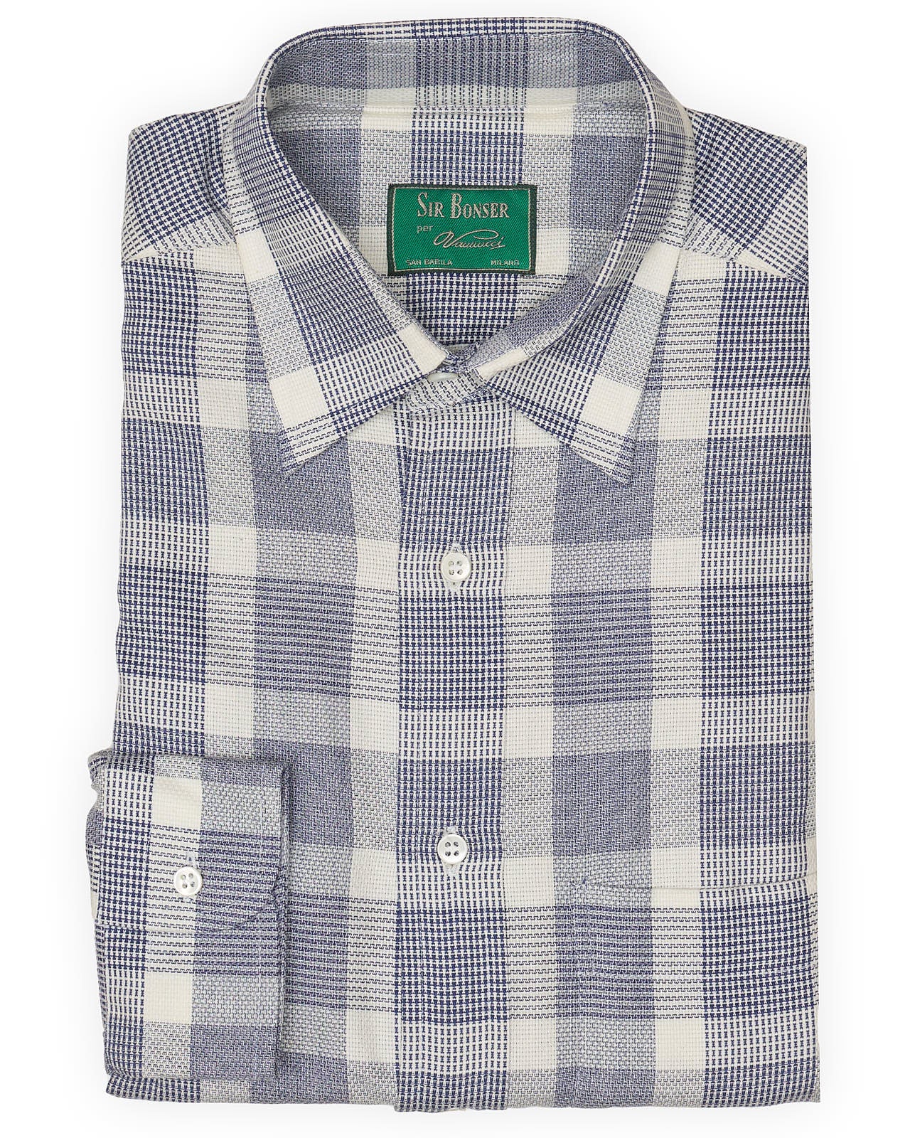 SIR BONSER for Vannucci Navy Blue Plaid Cotton Shirt EU 38 NEW US 15