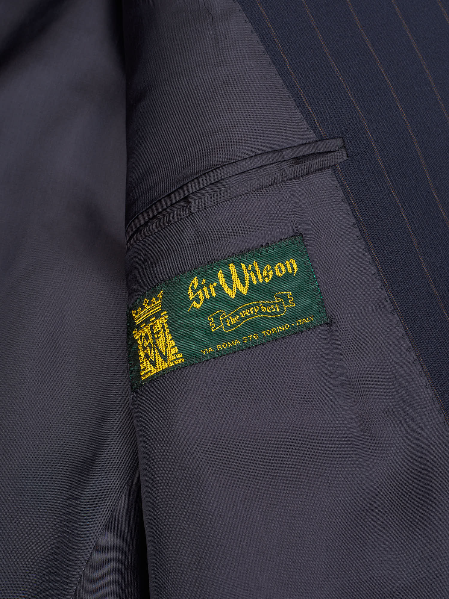 SIR WILSON Navy Blue Striped Wool Business Suit