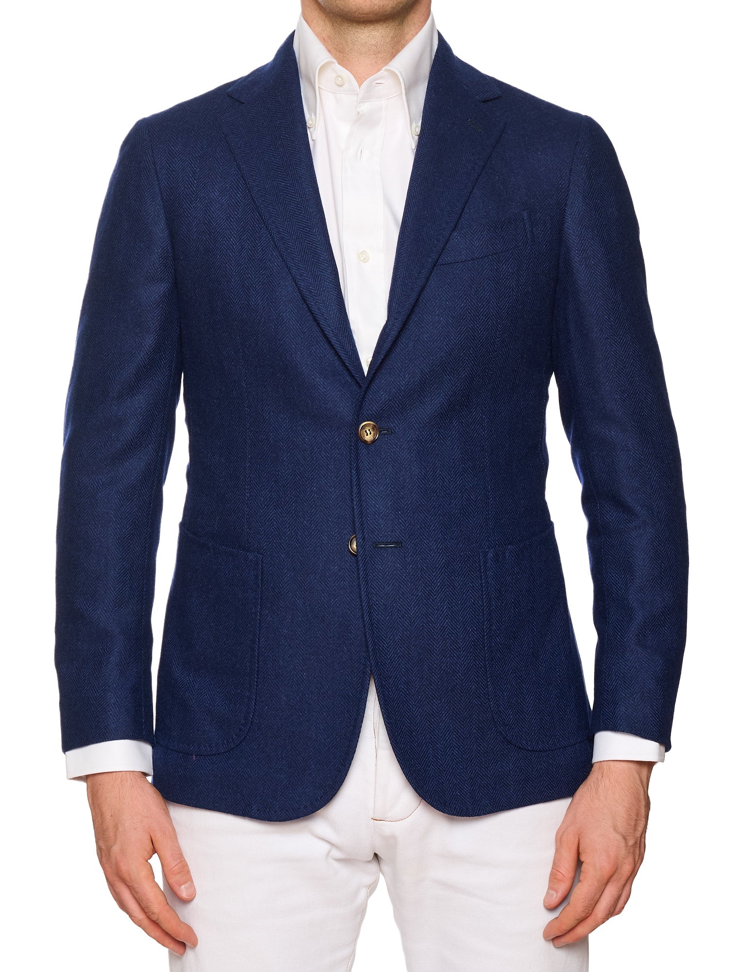 STILE LATINO "Vincenzo" Blue Herringbone Wool Cashmere Slim Fit Jacket