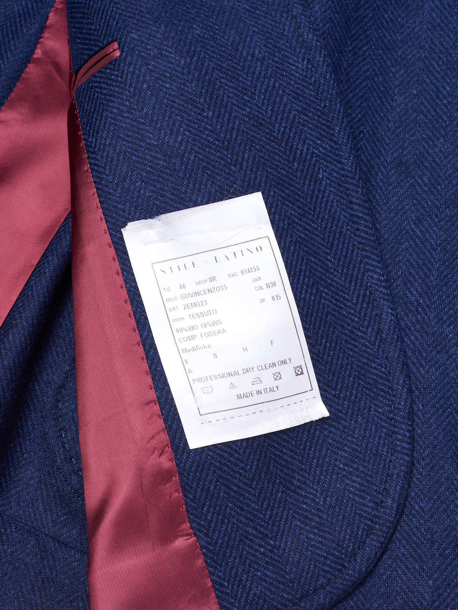 STILE LATINO "Vincenzo" Blue Herringbone Wool Cashmere Slim Fit Jacket