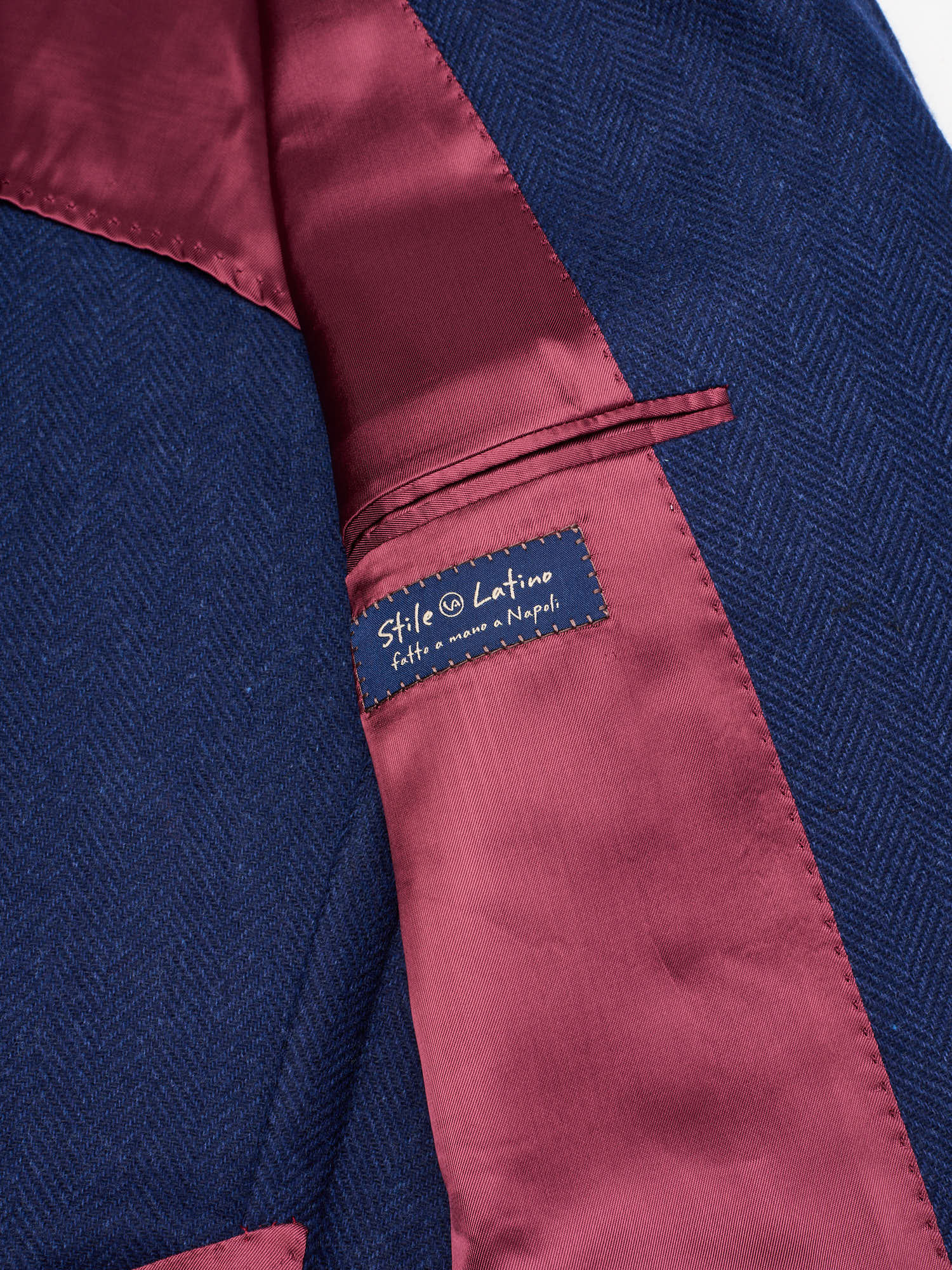 STILE LATINO "Vincenzo" Blue Herringbone Wool Cashmere Slim Fit Jacket