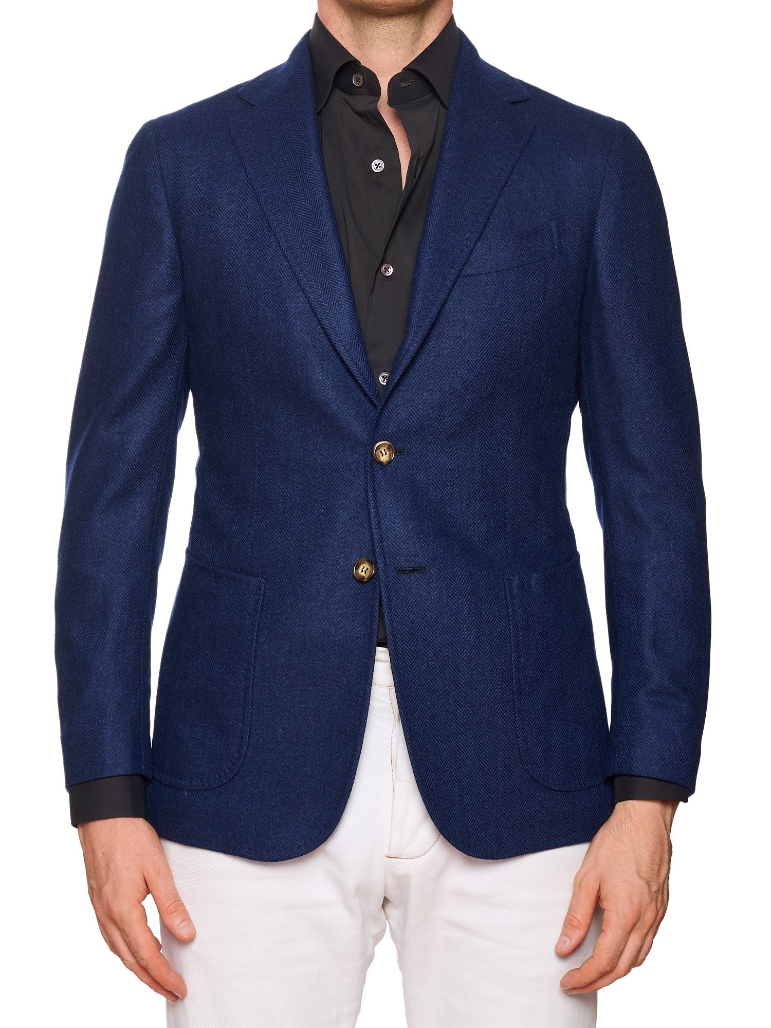 STILE LATINO "Vincenzo" Blue Herringbone Wool Cashmere Slim Fit Jacket