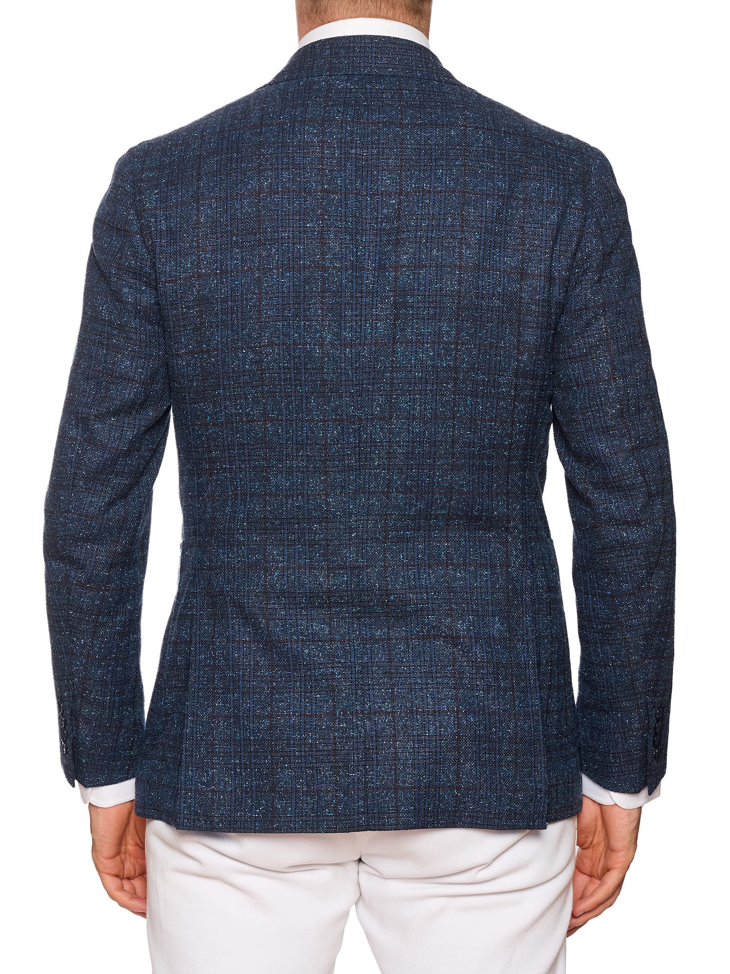 STILE LATINO "Vincenzo" Blue Windowpane Wool-Silk Jacket EU 48 US 38 Slim Fit