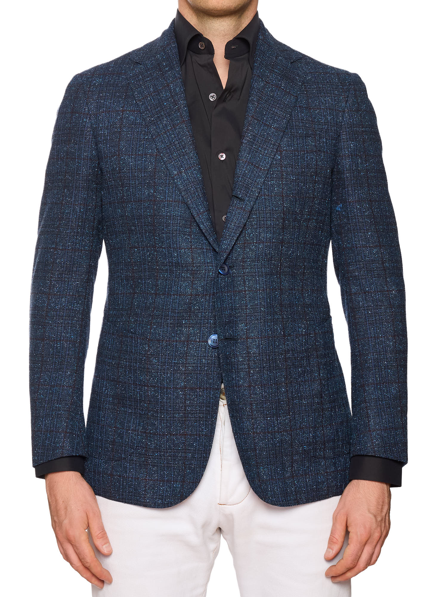 STILE LATINO "Vincenzo" Blue Windowpane Wool-Silk Jacket EU 48 US 38 Slim Fit
