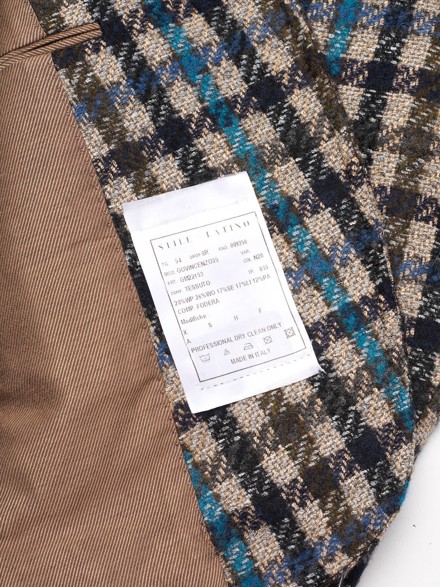 STILE LATINO "Vincenzo" Brown Plaid Alpaca-Wool-Silk-Linen Slim Fit Jacket