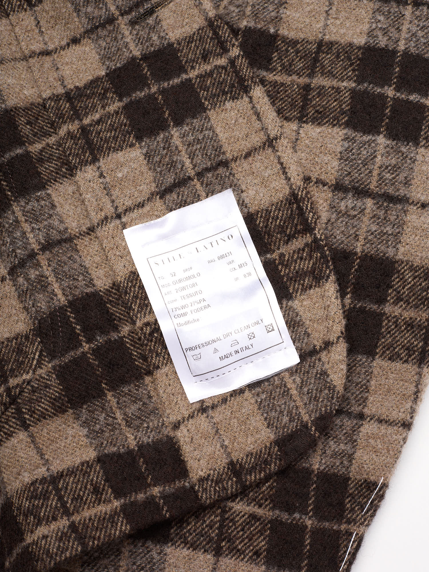 STILE LATINO Brown Plaid Wool Flannel Slim Fit Jacket NEW