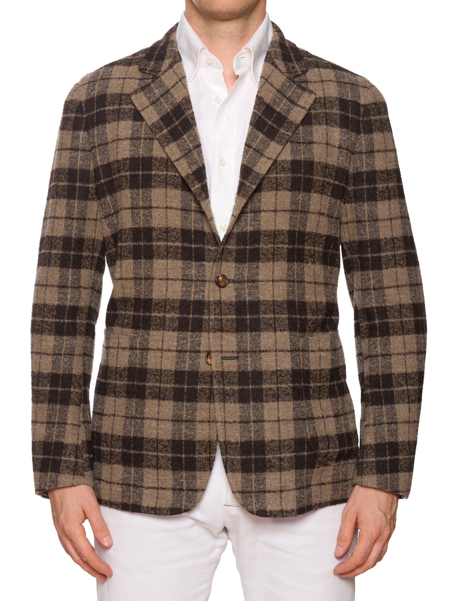 STILE LATINO Brown Plaid Wool Flannel Slim Fit Jacket NEW