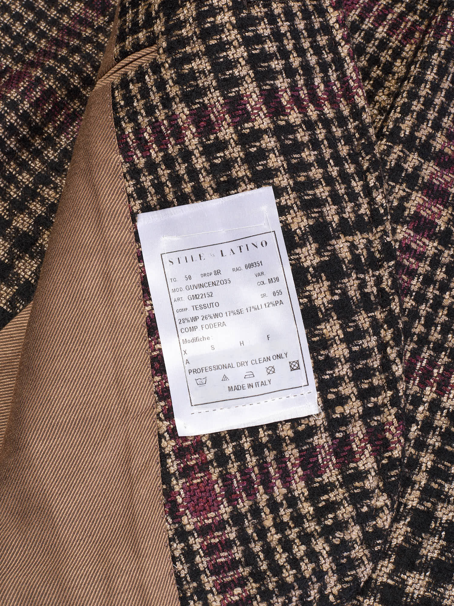 STILE LATINO "Vincenzo" Brown Shepherd's Check Alpaca-Wool-Silk-Linen Jacket