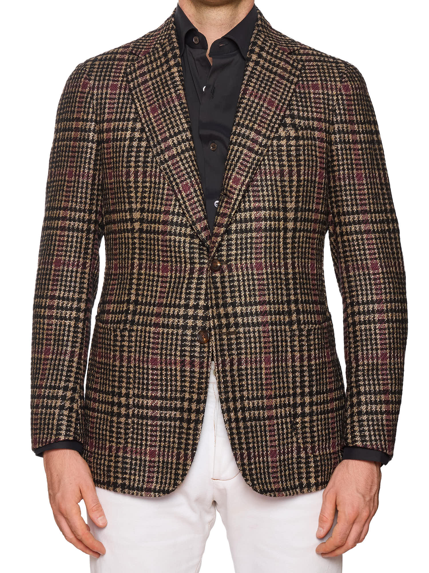 STILE LATINO "Vincenzo" Brown Shepherd's Check Alpaca-Wool-Silk-Linen Jacket
