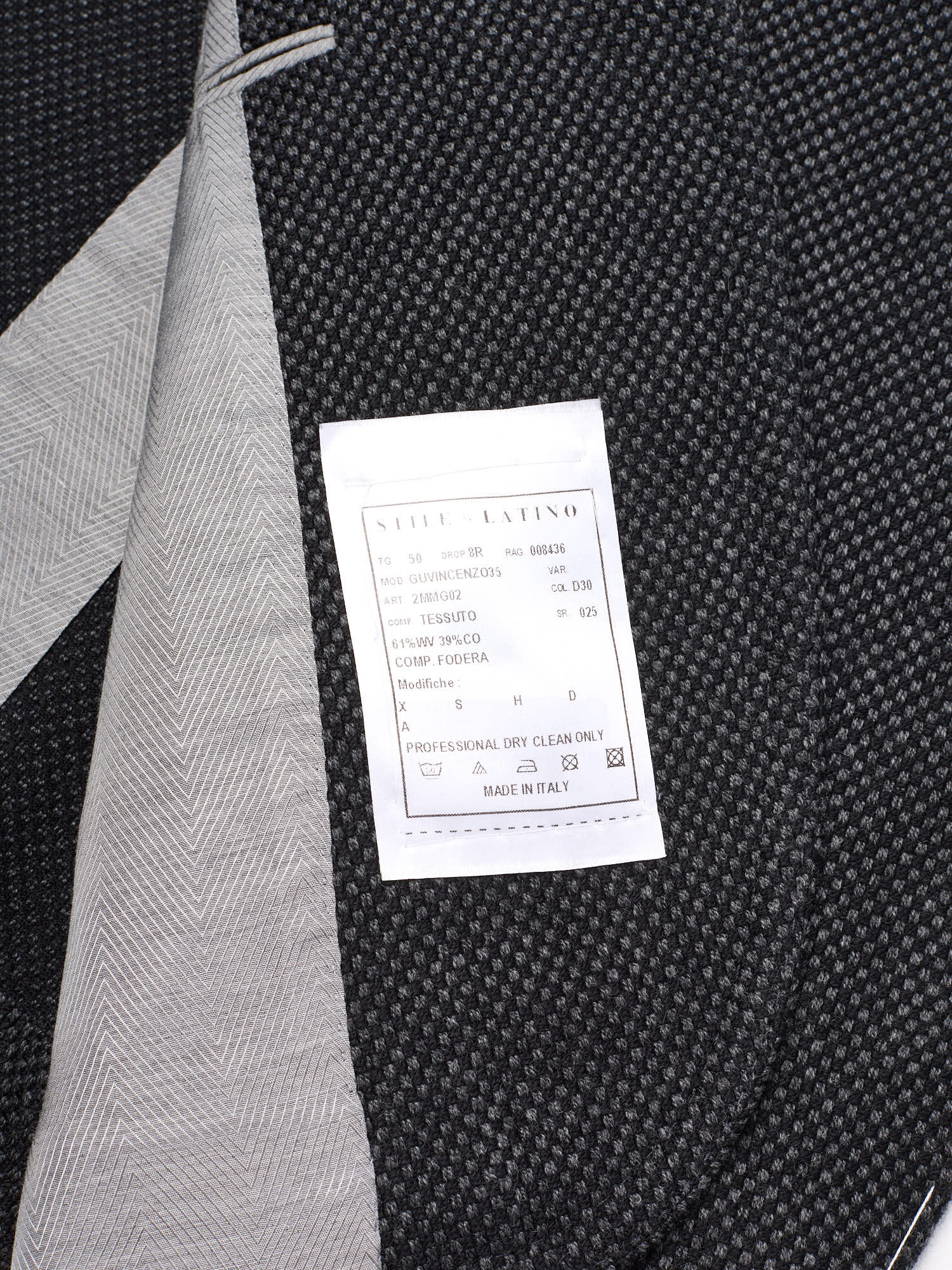 STILE LATINO "Vincenzo" Dark Gray Birdseye Virgin Wool Jacket Slim Fit