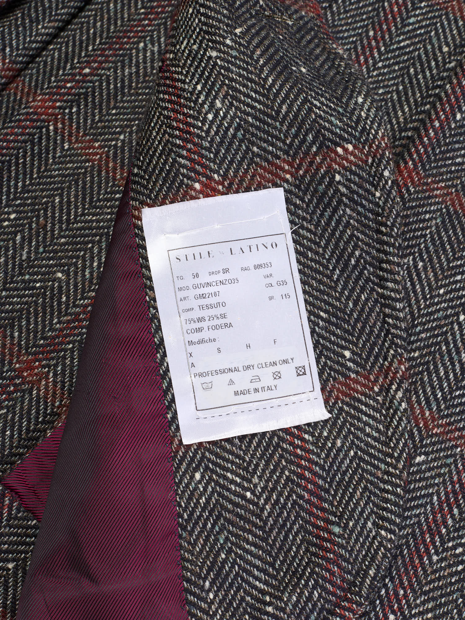 STILE LATINO "Vincenzo" Gray Herringbone Cashmere Slim Fit Jacket