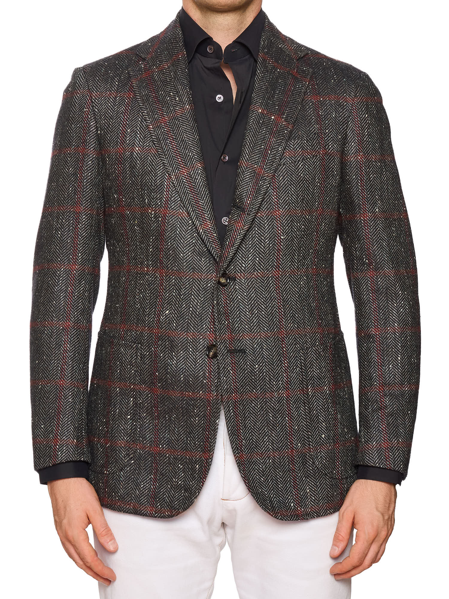 STILE LATINO "Vincenzo" Gray Herringbone Cashmere Slim Fit Jacket