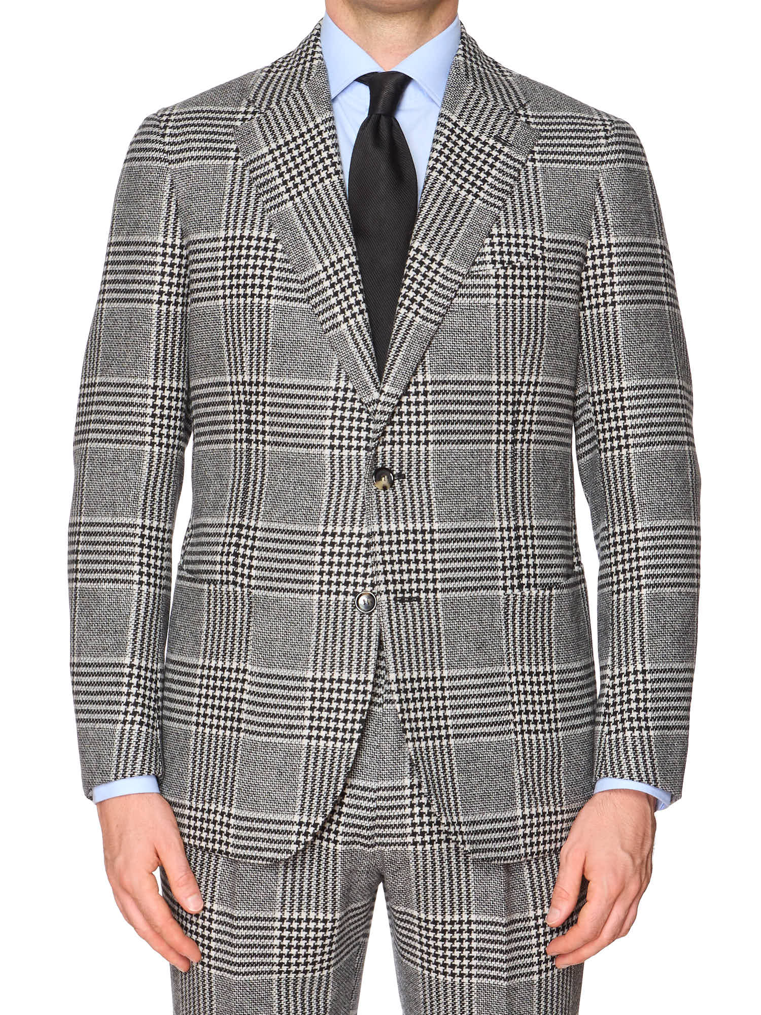 STILE LATINO Gray Prince of Wales Check Virgin Wool Cashmere Slim Fit Suit