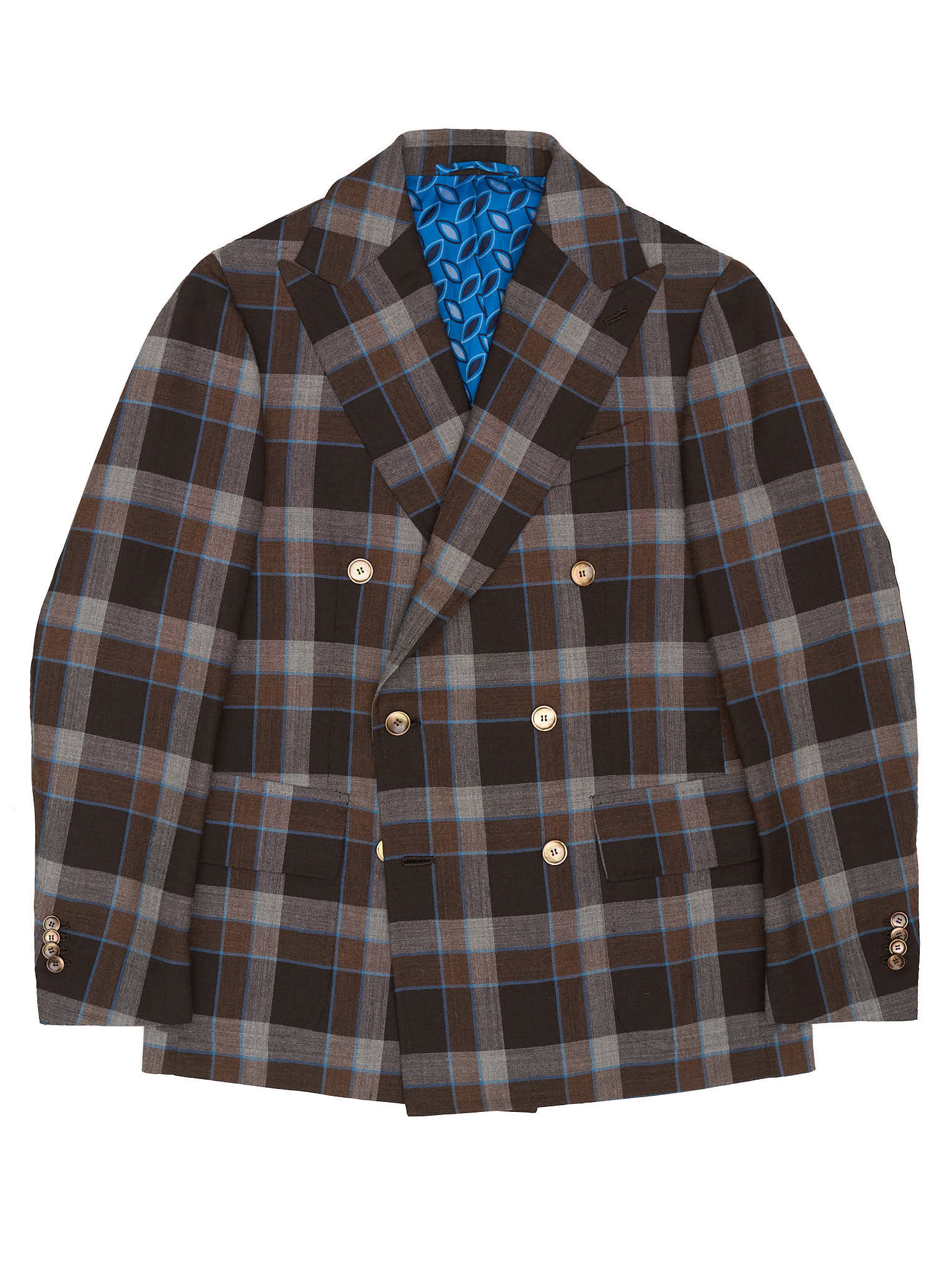 STILE LATINO Handmade Brown Plaid Double Breasted Wool Slim Fit Jacket