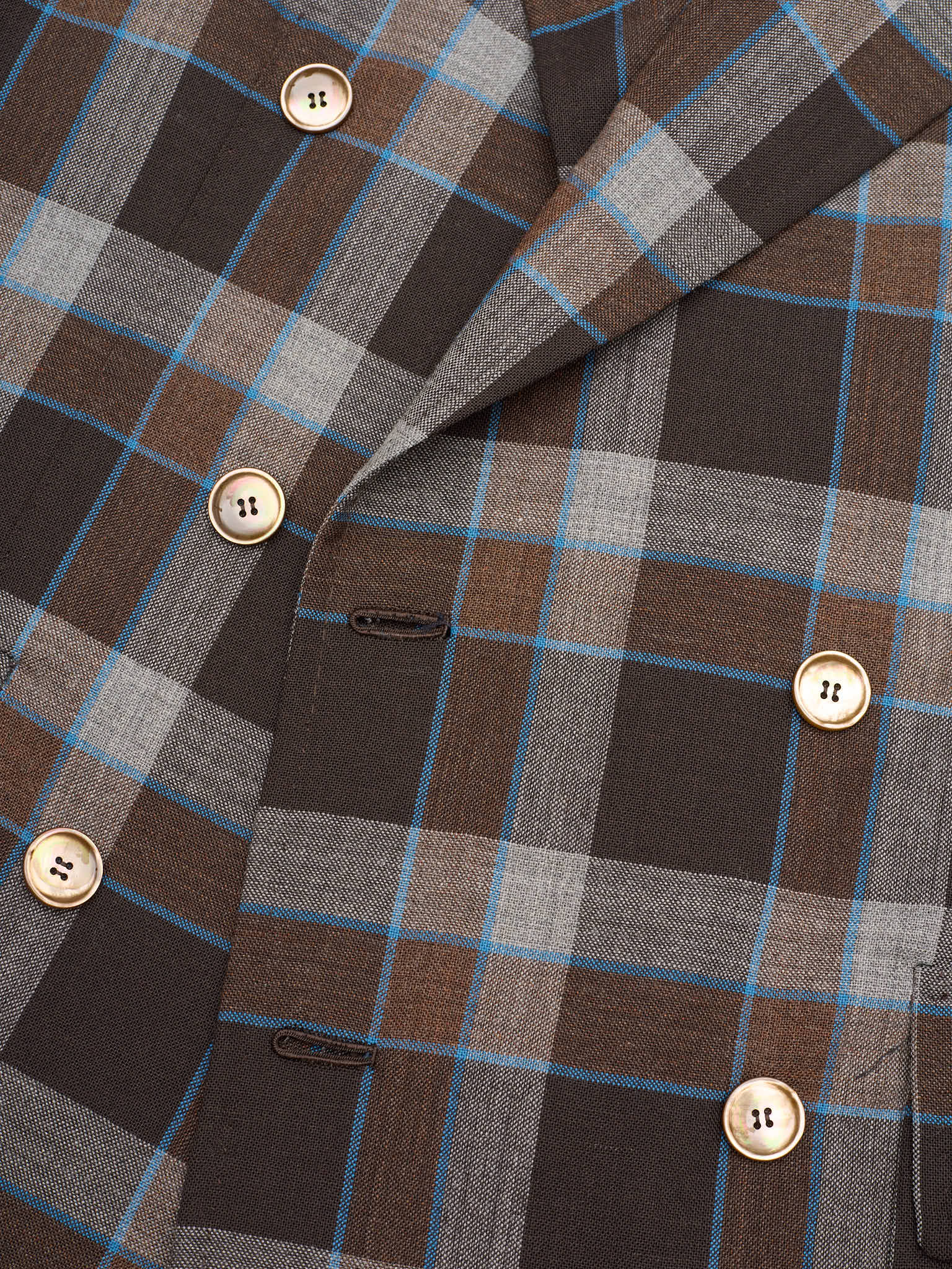 STILE LATINO Handmade Brown Plaid Double Breasted Wool Slim Fit Jacket
