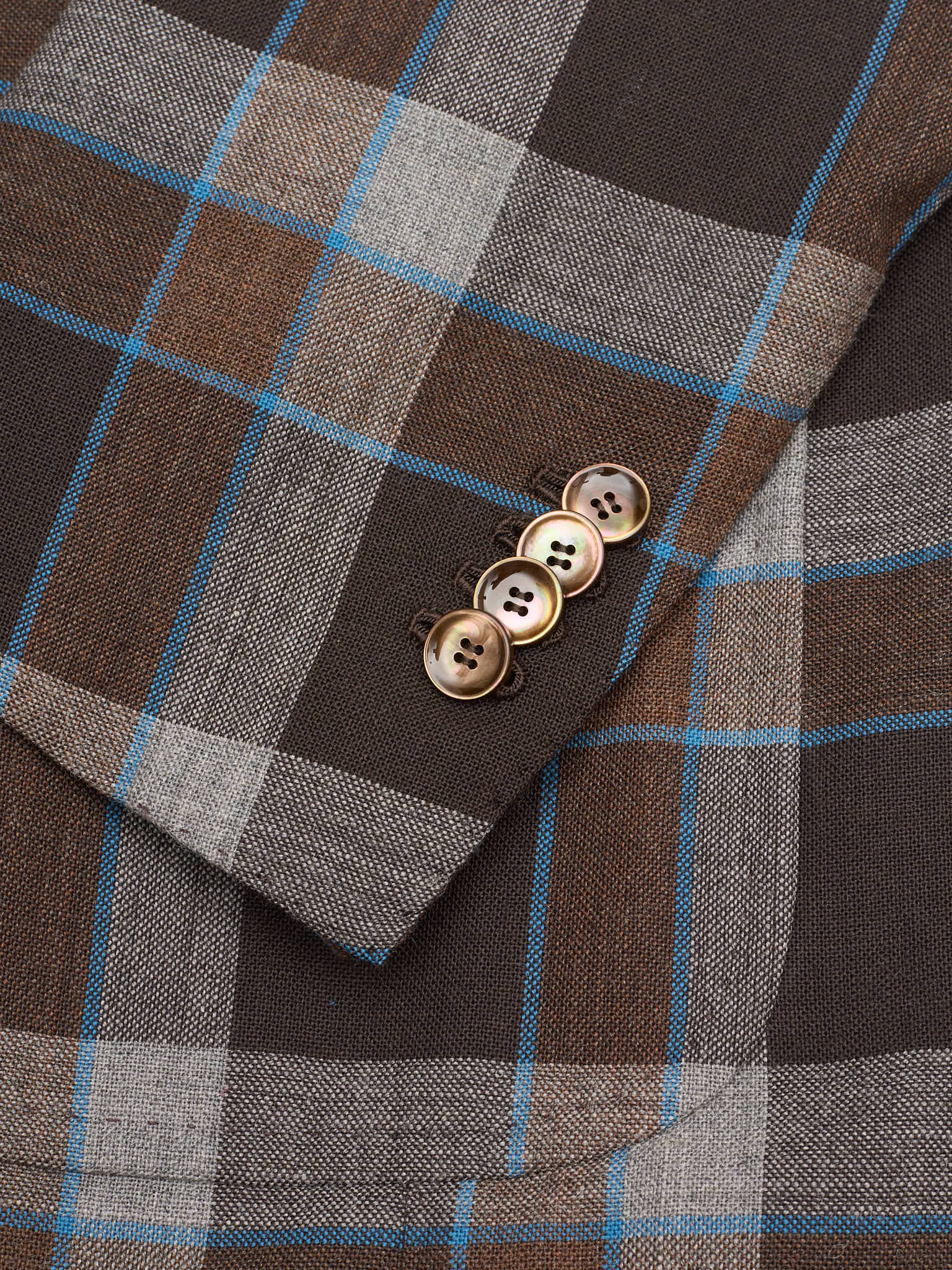 STILE LATINO Handmade Brown Plaid Double Breasted Wool Slim Fit Jacket