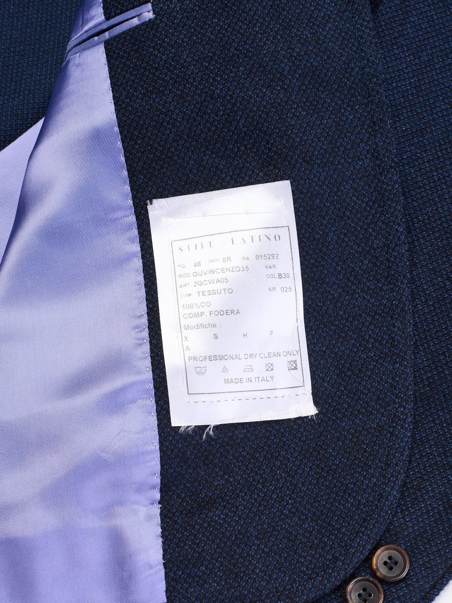 STILE LATINO "Vincenzo" Navy Flannel Cotton Jacket EU 48 US 38 Slim Fit