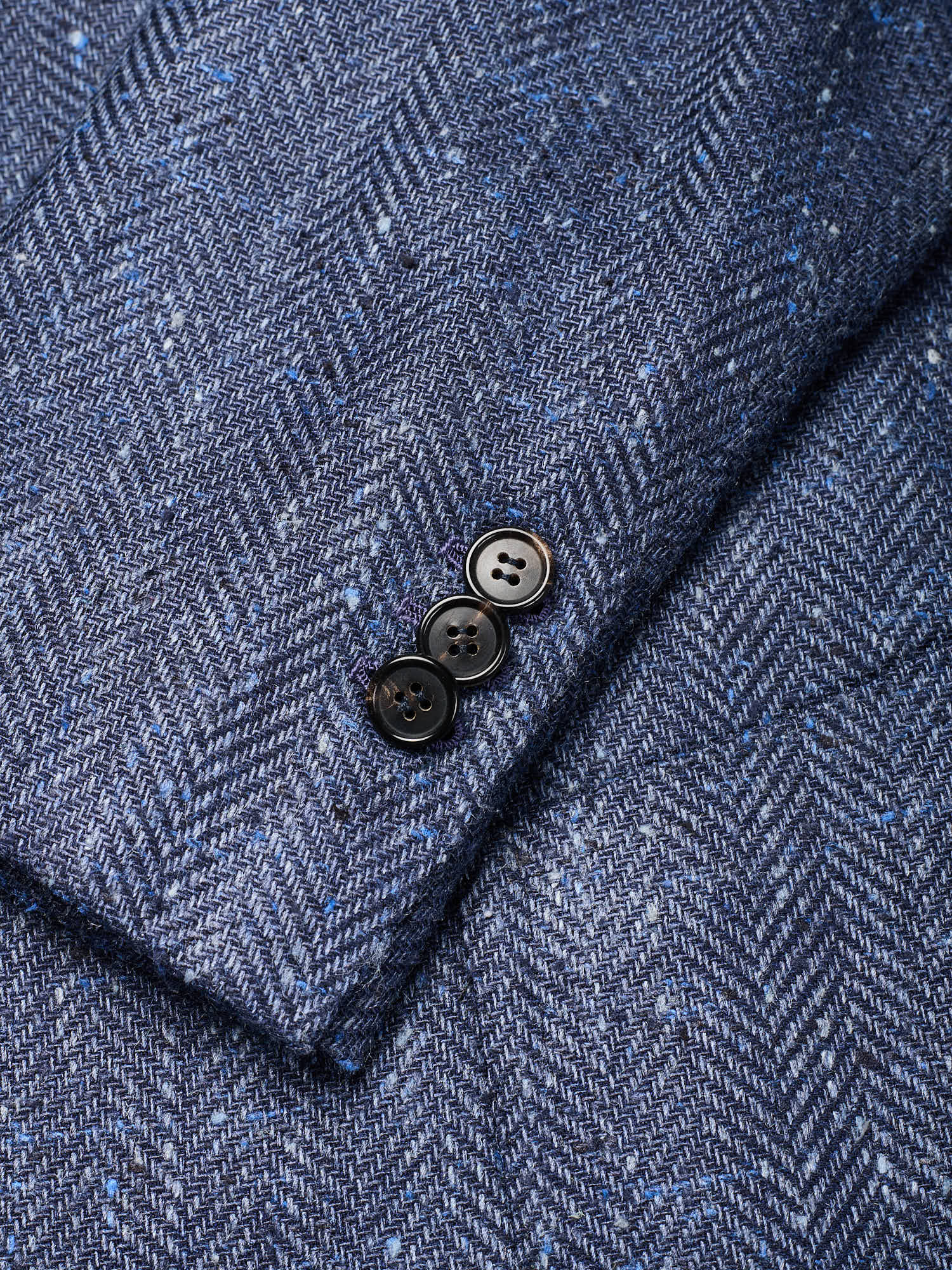 CHIAIA Bespoke Handmade Blue Herringbone Wool-Silk Jacket EU 50 US 40