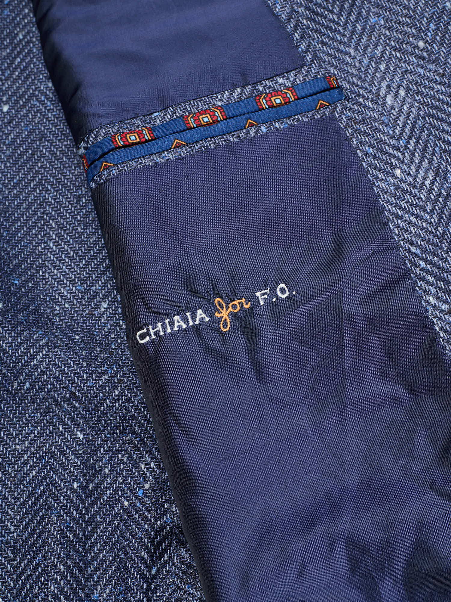 CHIAIA Bespoke Handmade Blue Herringbone Wool-Silk Jacket EU 50 US 40