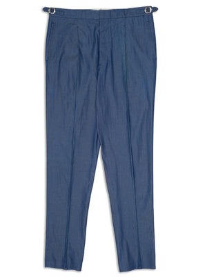 Sartoria CHIAIA Bespoke Handmade Blue Wool-Silk Single Pleated Dress Pants EU 50 US 34