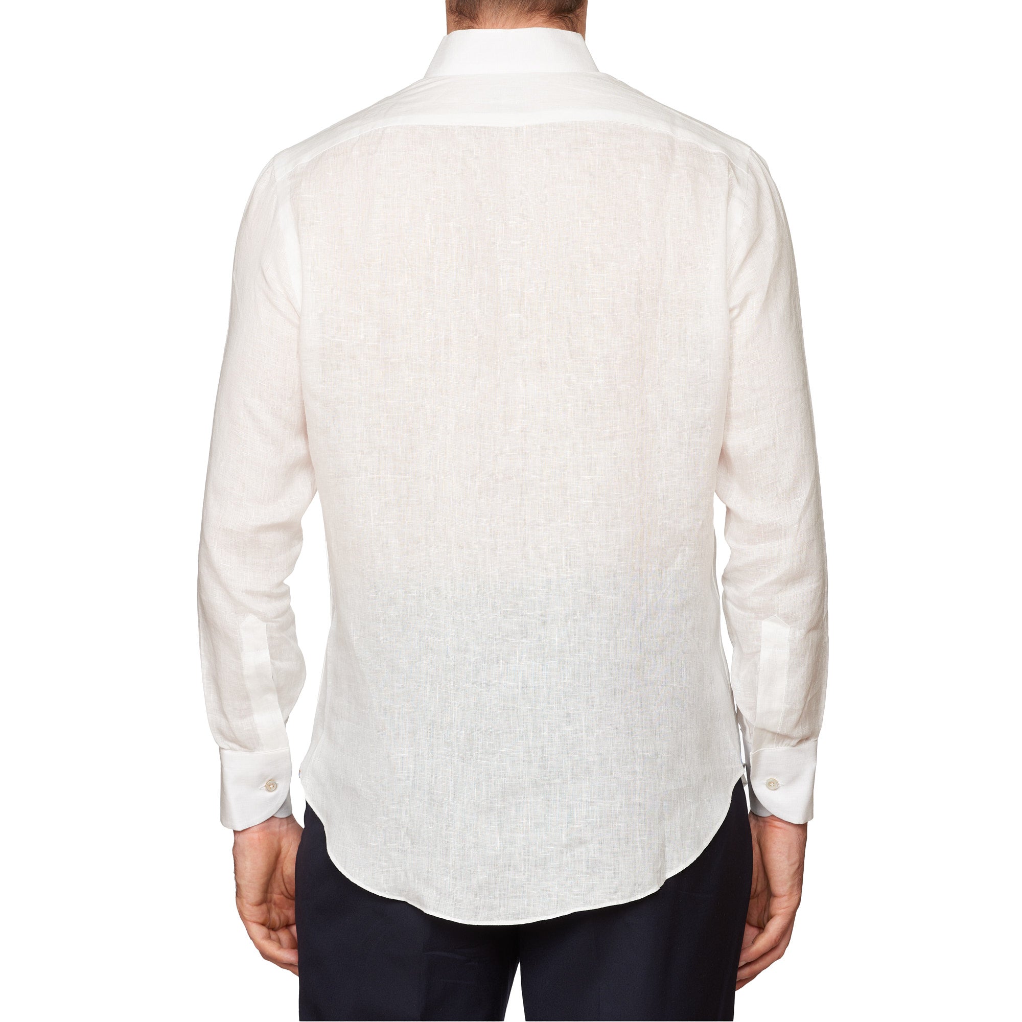 Sartoria CHIAIA Bespoke Handmade White Linen Band Collar Shirt EU 39 NEW US 15.5