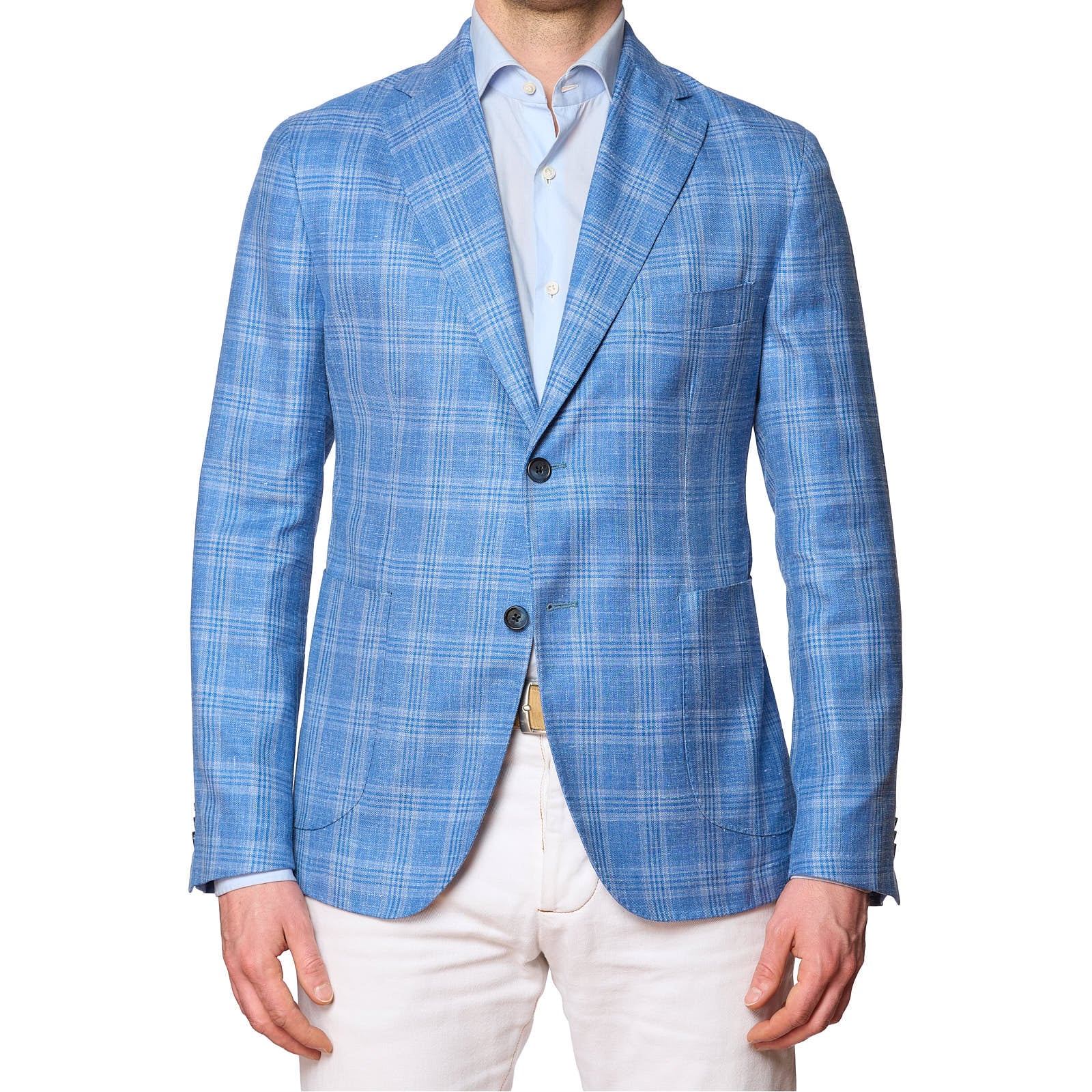SARTORIA PARTENOPEA Blue Plaid Wool-Silk-Linen Jacket EU 50 NEW US 40  Current Model