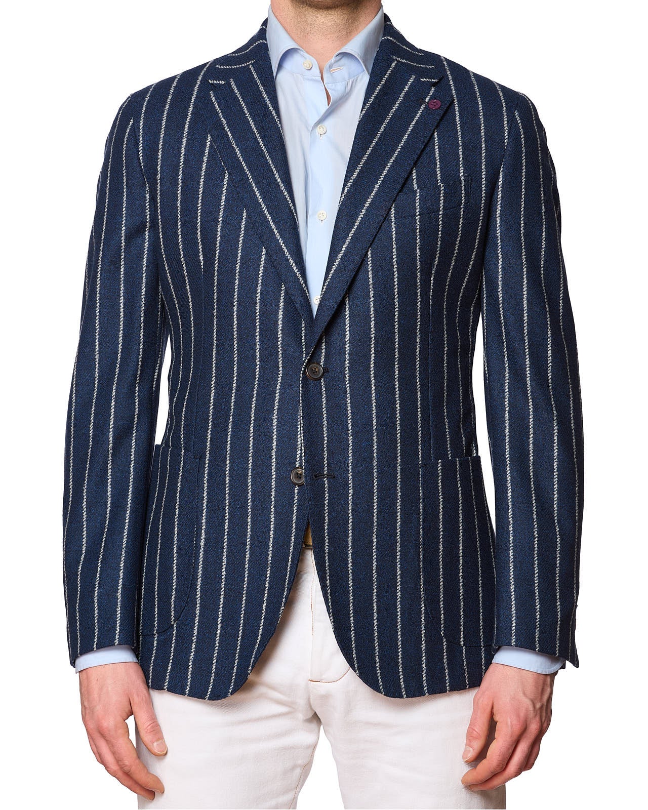 SARTORIA PARTENOPEA Blue Chalk Striped Wool Jacket NEW Current Model