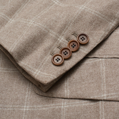 Sartoria PARTENOPEA Handmade Gray Plaid Silk-Cashmere Jacket EU 52 US 42
