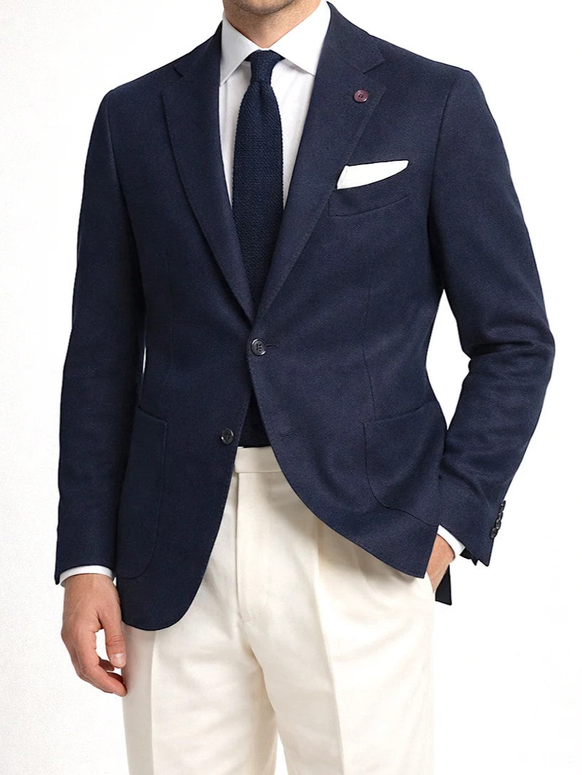 SARTORIA PARTENOPEA Blue Cotton-Cashmere-Silk Luxury Jersey Blazer Jacket