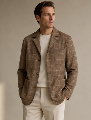 PIETRA SALATA Napoli Brown Winsowpane Wool Blend Stretch Jacket NEW