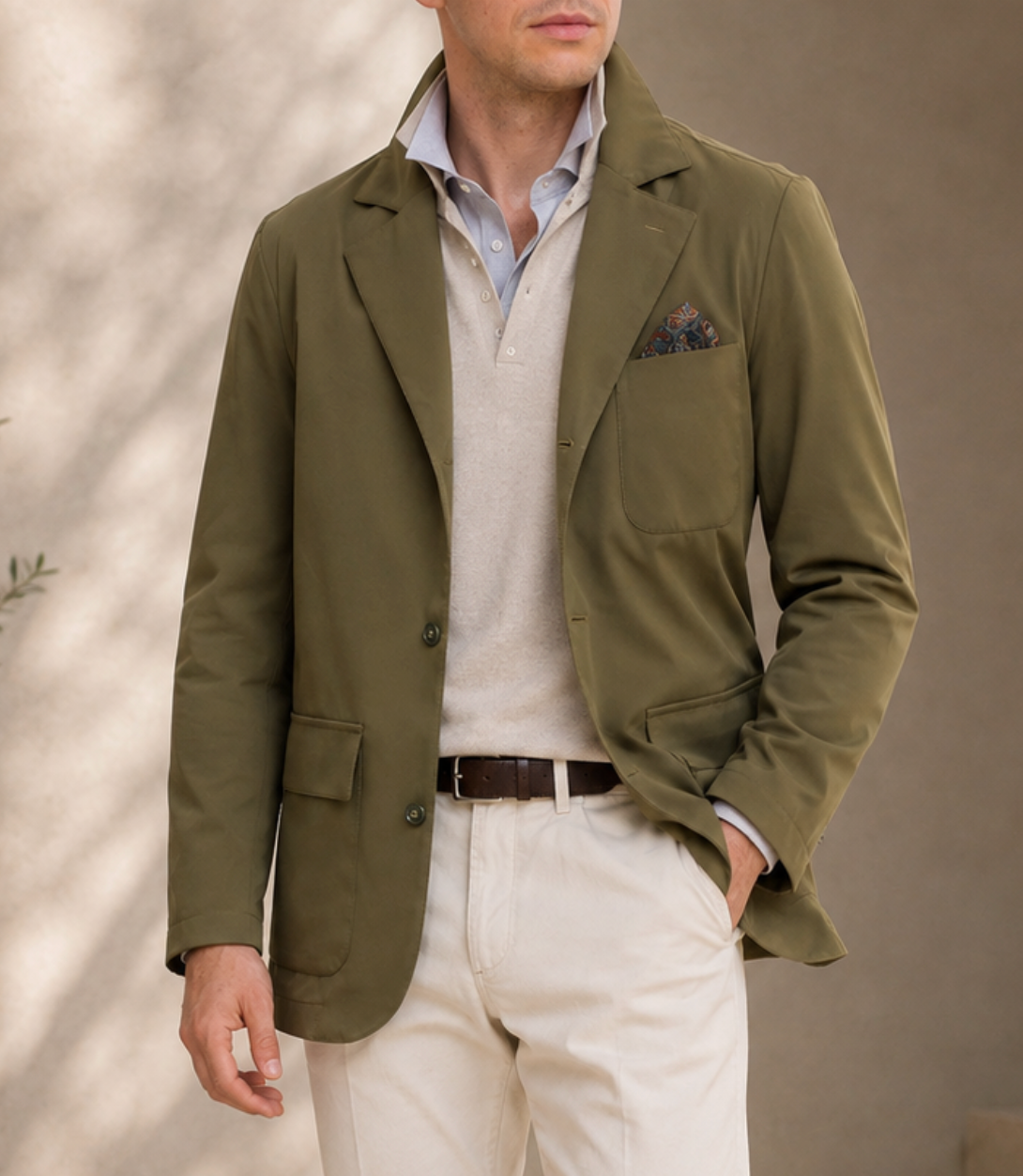PIETRA SALATA Napoli Olive Green Lightweight Jacket Stretch NEW