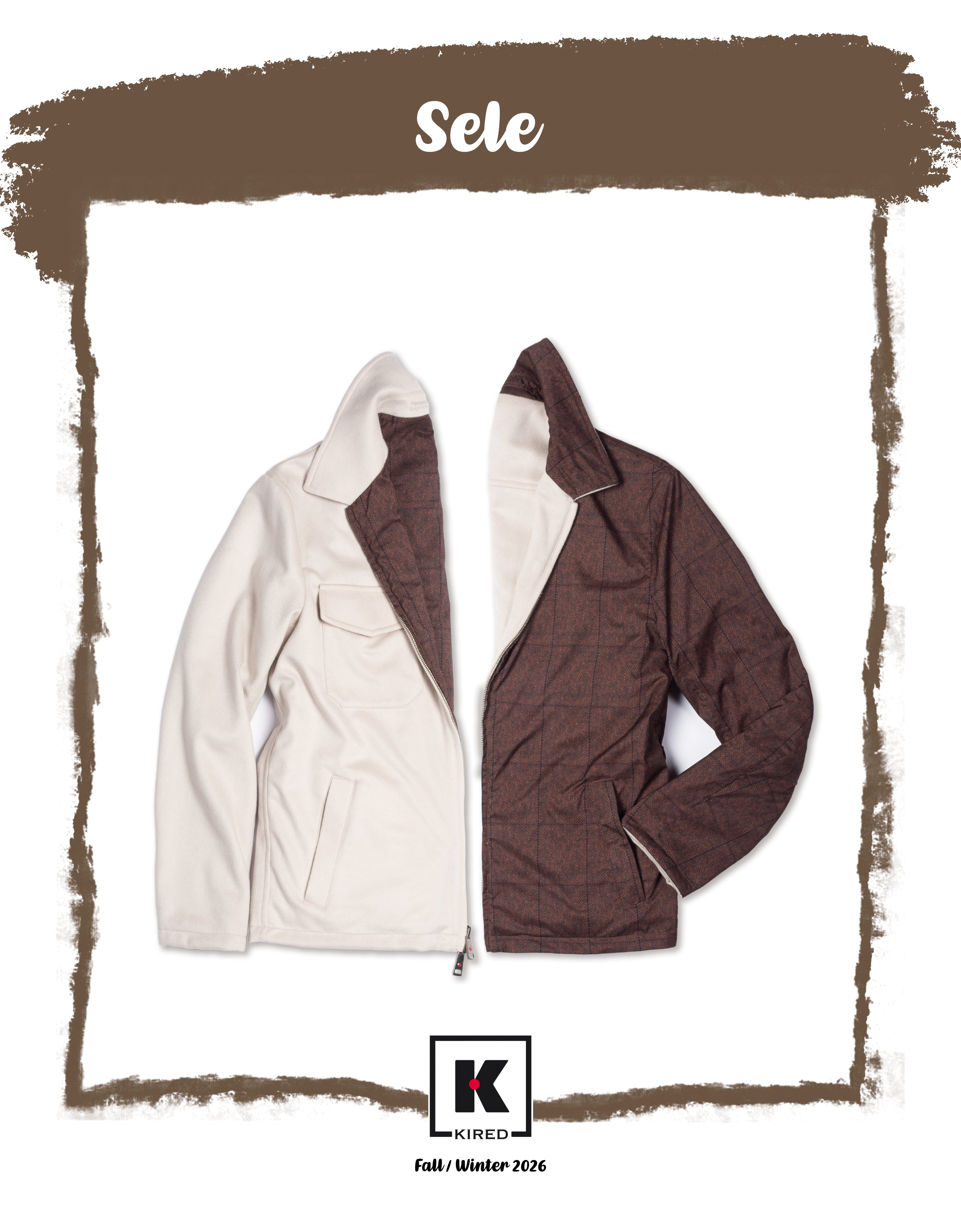 KITON KIRED "Sele" Beige-Brown Herringbone Cashmere Reversible Double Face Jacket