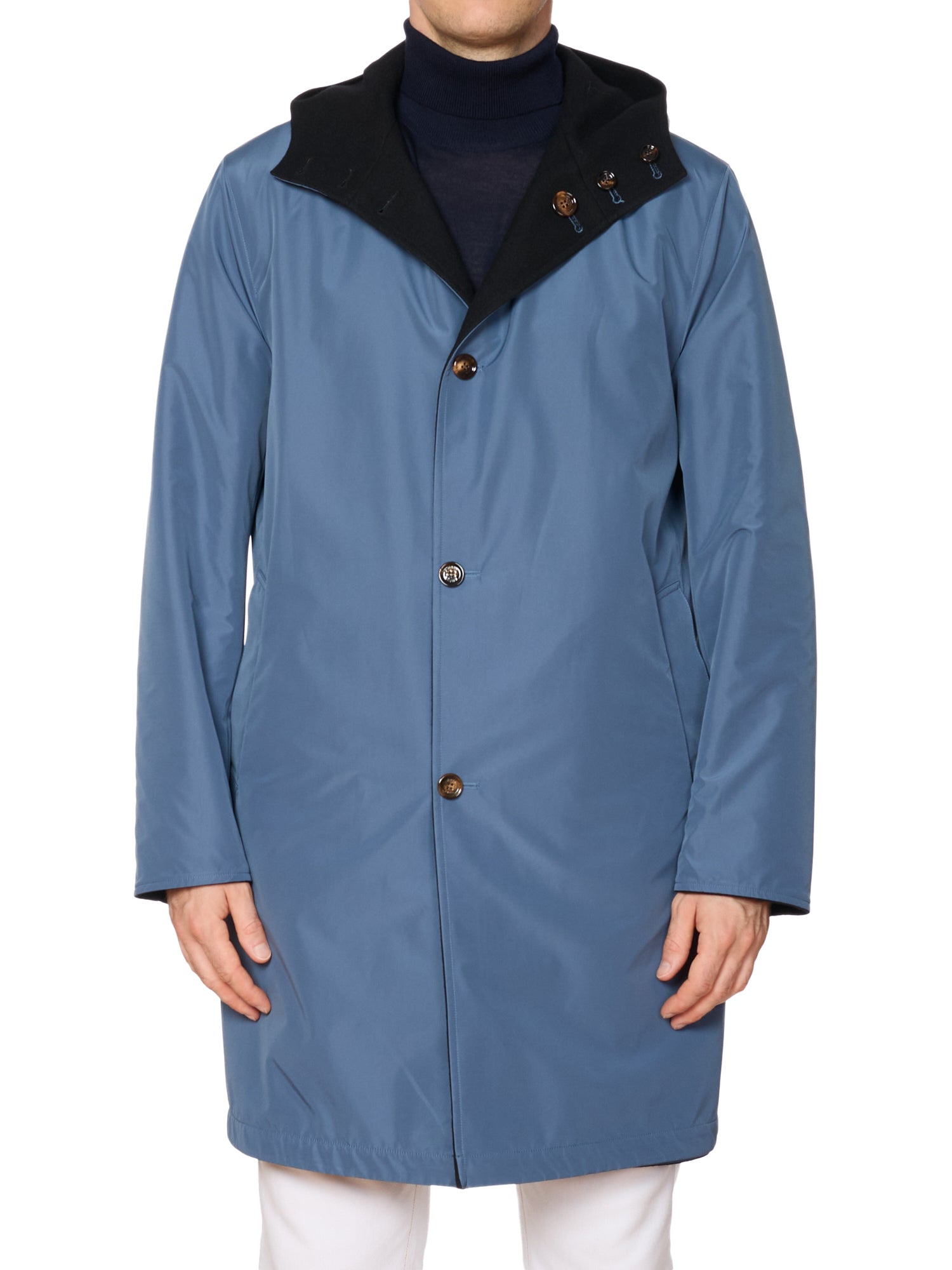 KITON KIRED "Tai" Black-Blue Reversible Double Face Hooded Coat